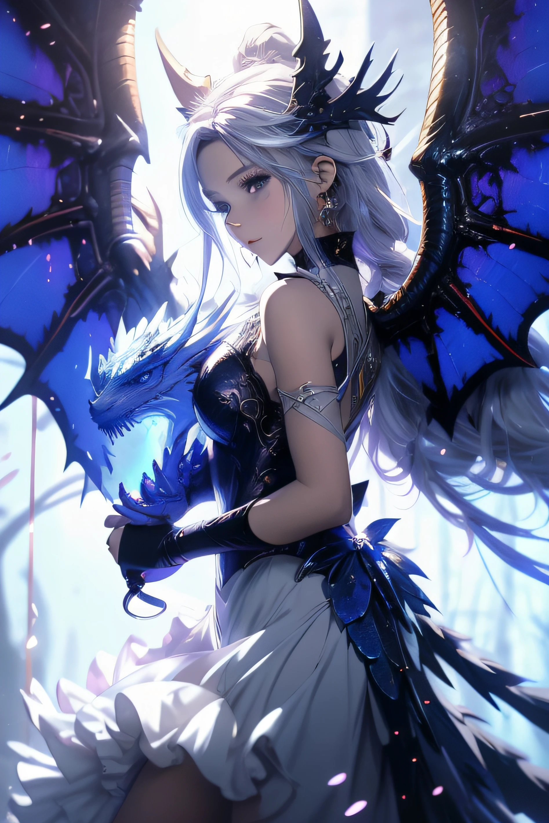anime girl with dragon wings and a white dress holding a blue dragon, anime art wallpaper 8 k, anime art wallpaper 4k, anime art wallpaper 4 k, anime style 4 k, anime wallpaper 4 k, anime wallpaper 4k, 4k anime wallpaper, 4 k manga wallpaper, beautiful anime artwork, detailed digital anime art, beautiful fantasy anime, anime fantasy illustration