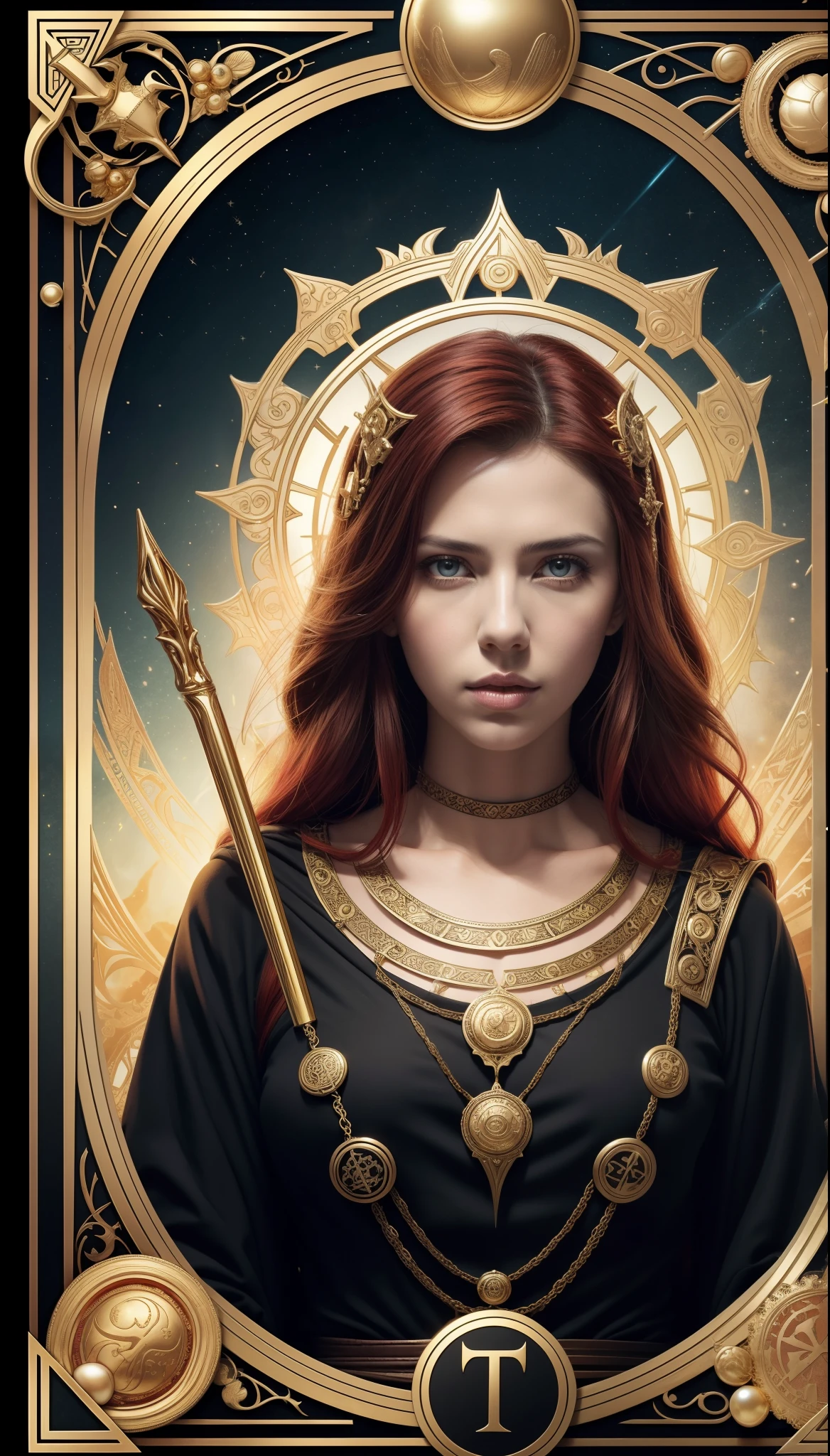 tarot cards,Full tarot border,(The image is surrounded by a tarot card-style border:1.8), (Slender head)scarlettJohansson (Scarlett Johansson) Portrait of a 32-year-old,,Hades,(Wearing:black toga,Armed with a giant scythe,),Great giants,angry look,(Hairstyles: with curly red hair,),Roman mythology,8k wallpaper,finely quality eyes,Right eyes,correct hand, Ultra-detailed, Beautiful and aesthetically pleasing, tmasterpiece, best qualityer, (s fractal art: 1.3), mountain ranges, extremely detaile, dynamic angle, Cowboy shot, The most beautiful forms of chaos, elegant, Fauvistdesign, vivd colour, romanticism lain, volcanoes,hell, Buble, shells, Blood, pearls,magma,火焰, Libra, skulls, Hold the giant scythe,Vintage style,(zentangle,datura,Tangles,entangled), (s fractal art: 1.3),holy rays,gold foil,Gold leaf art,glitter drawing,Full tarot border,(Full border 1.5),Fang Yi,(The border is centered at 1.8),delicated face,Correct body structure,