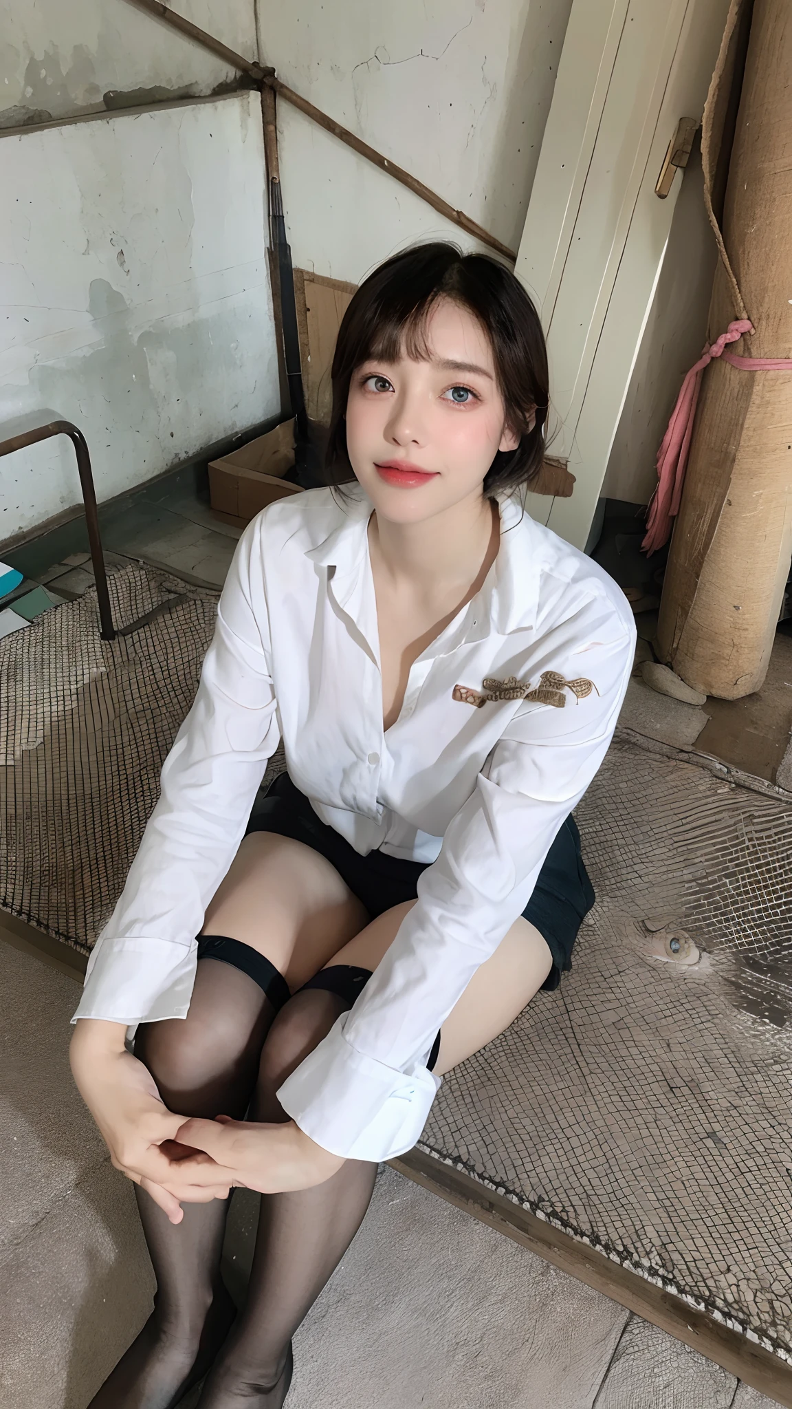  (highest quality,4K,8k,High resolution,masterpiece:1.2),Very detailed,(Genuine,Genuineistic,Genuineistic:1.37)、Japanese female 1 person、Transcendently beautiful、((24-years-old))、(((smile)))、((She spread her legs、The hem of the skirt is moving:1.44))、(Show me her white panties:1.2)、((that&#39;Blonde Hair))((Black hair at the hairline:1.2))、((One Bun:1.2))、((Navy blue cloth vest:1.25))、((Dark blue short pleated skirt:1.4))、((White Long Sleeve Cutter Shirt:1.25))、((Warm-colored tartan check ribbon bow tie:1.2))、((Crotch close-up from below:1.1))、Looking at the camera、 (A hallway with slot machines on either side in the background:1.2)、show her pantie,
