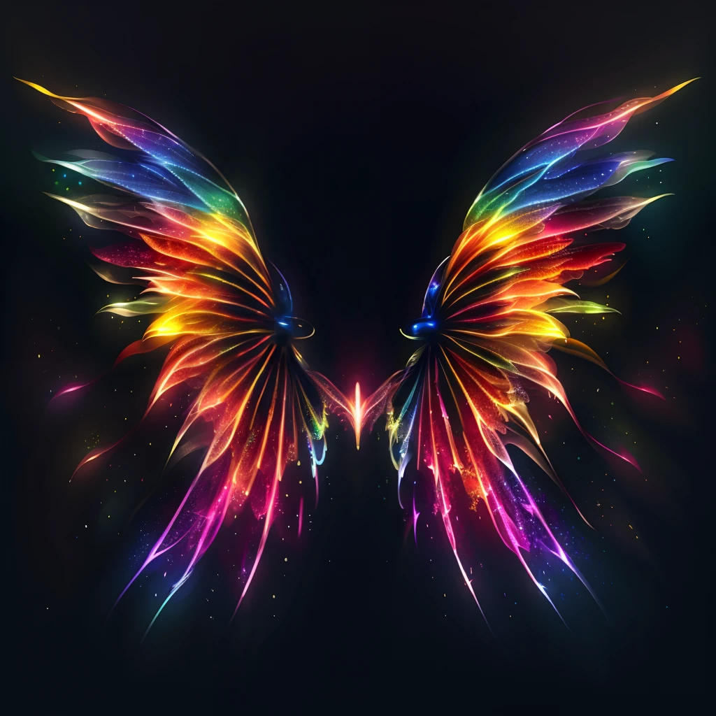 Wings，Irridescent color，with black background