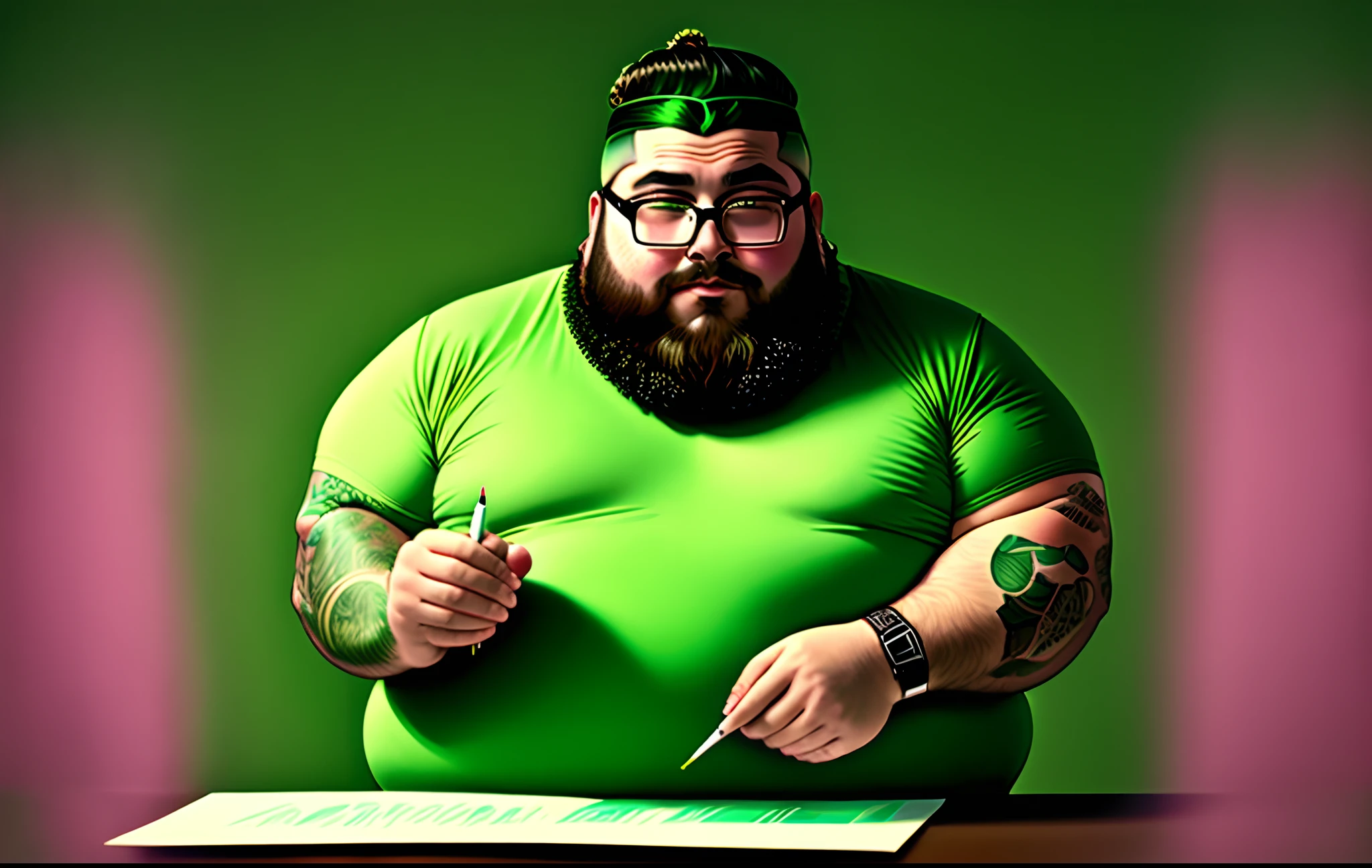 Fat Jewish boy signing a Green Kick Contract