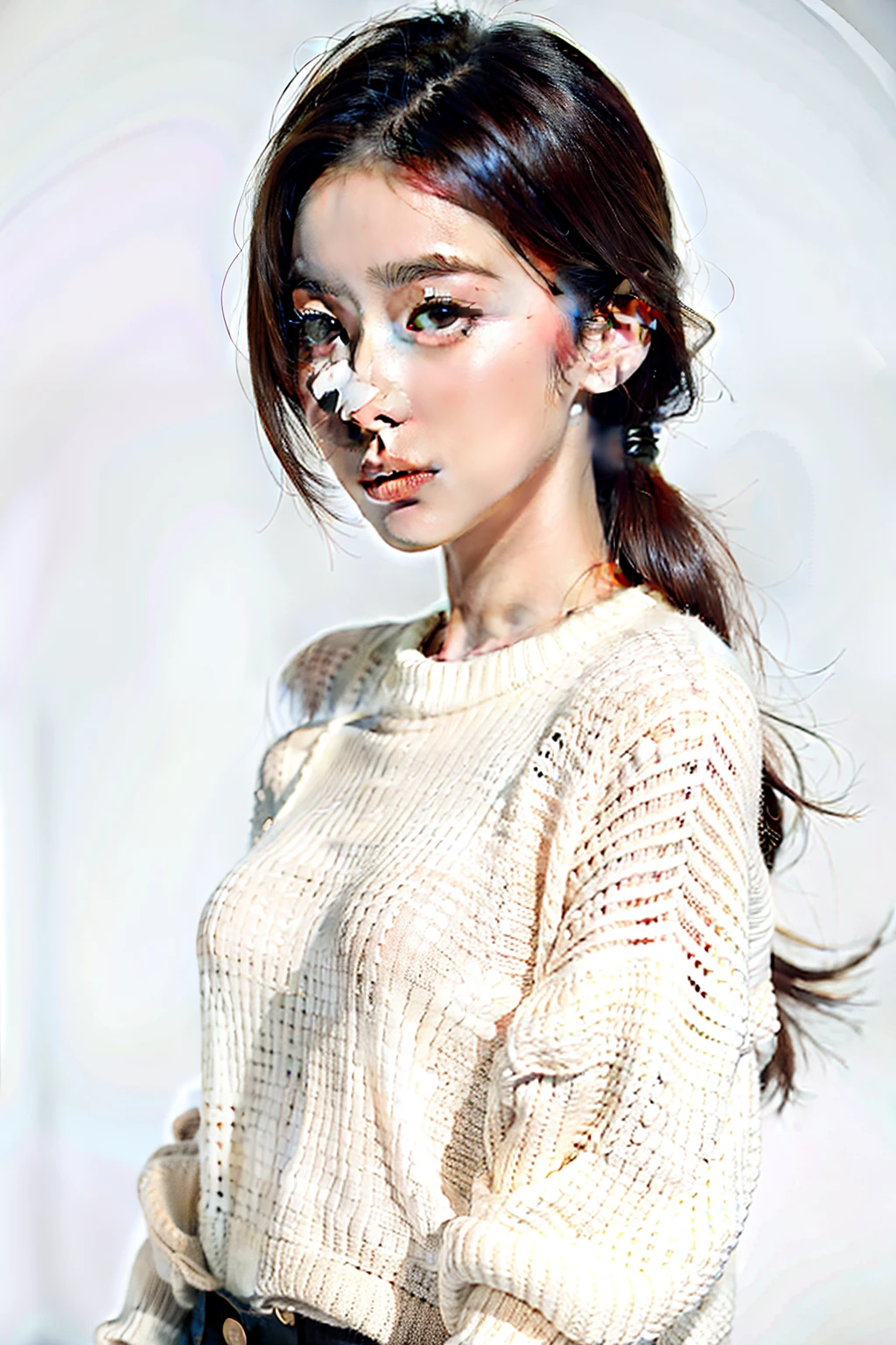 1girl,sweater,white background,
