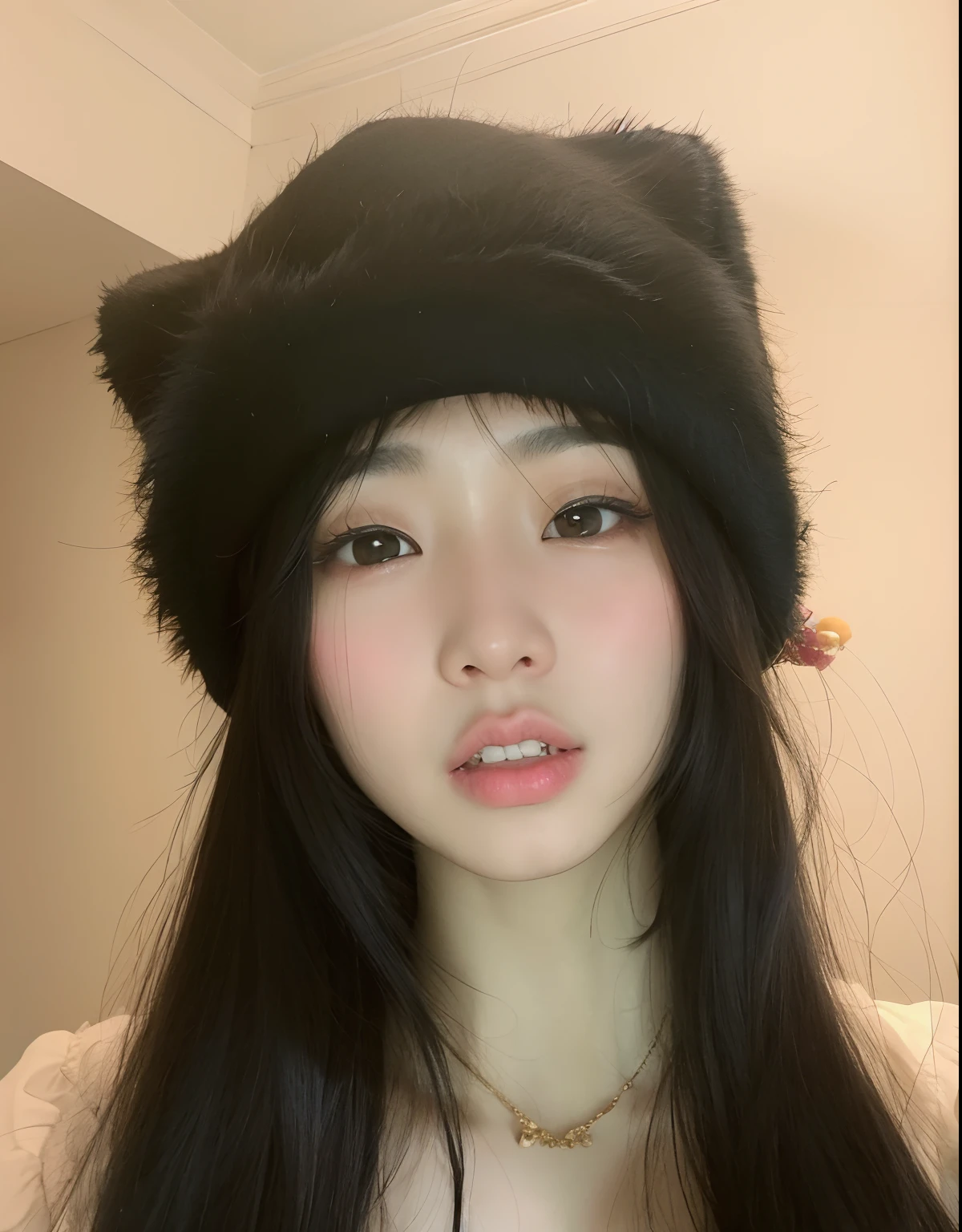 arafed asian woman with long hair wearing a black bear hat, young cute wan asian face, ulzzang, dilraba dilmurat, wan adorable korean face, xintong chen, very beautiful cute catgirl, young adorable korean face, lalisa manobal, wenfei ye, korean girl, girl cute-fine-face
