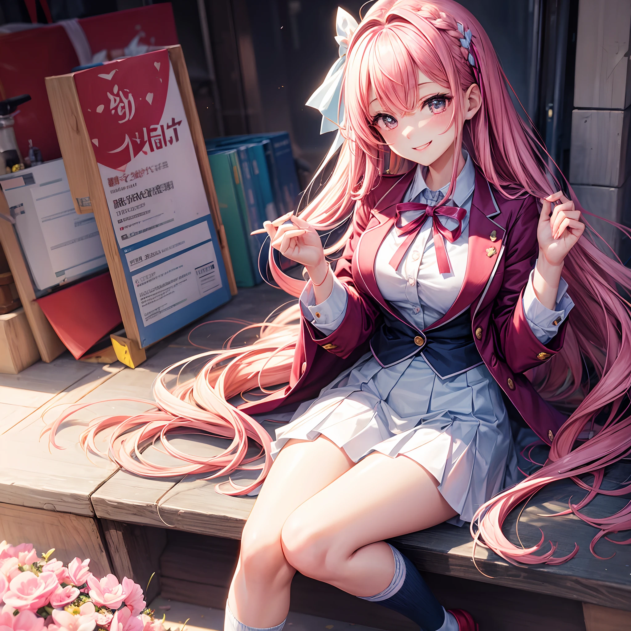 Beautiful beautiful girl with colorful hair,She is an angel,It's Yandere,A smile,masterpiece,超A high resolution,Ribbon on uniform,Cute Blazer,Beautiful Beautiful Girl,Perfect Beautiful Girl,Excellent style,Loose socks,girl,