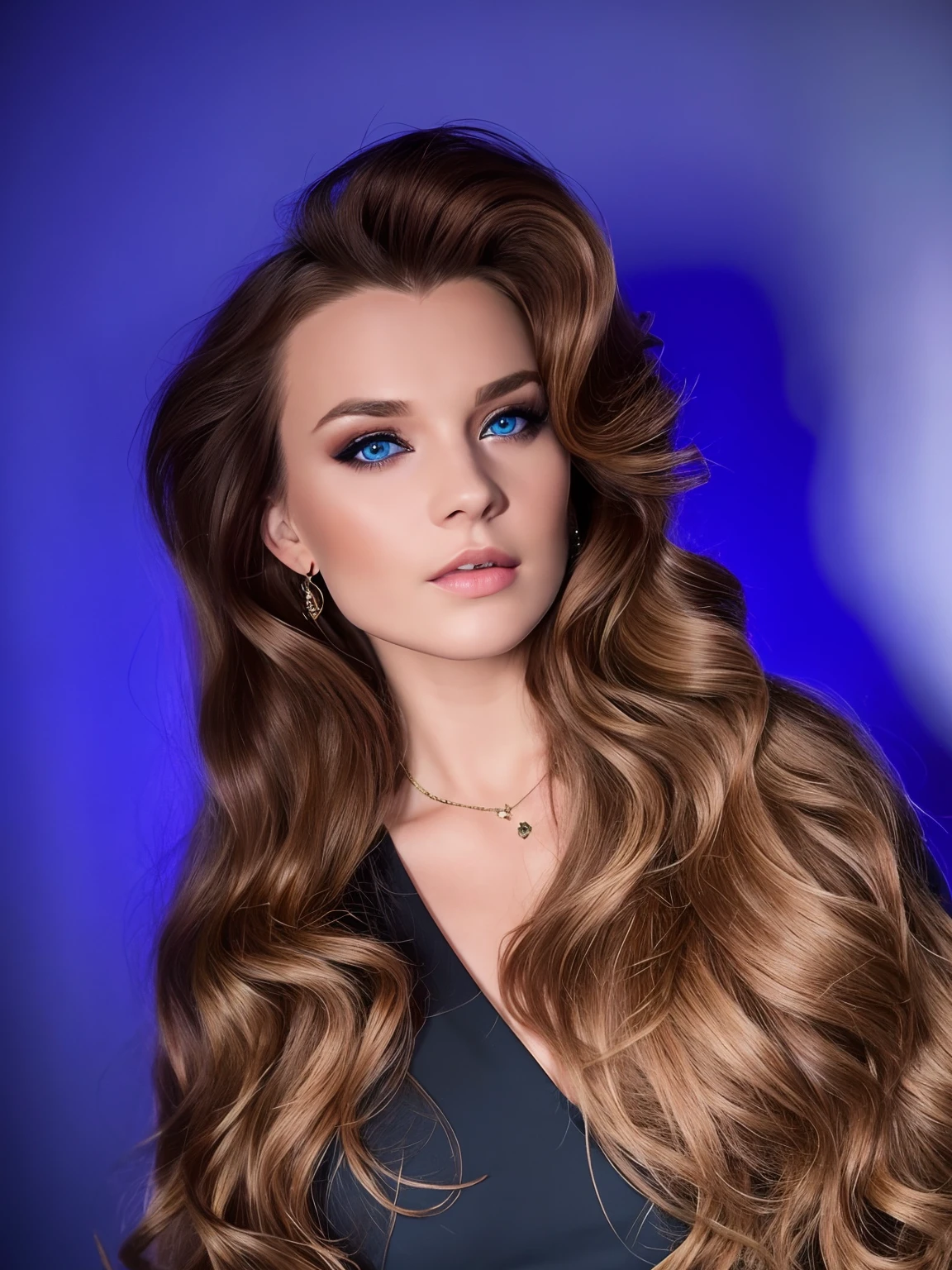 Woman with long brown hair and blue eyes posing for photo, dasha taran, olga buzova, aleksandra waliszewska, anastasia ovchinnikova, Glamorous Hair, Angelina Stroganova, by Emma Andijewska, brunette with dyed blonde hair, by Elena Guro, Long flowing brown hair, Long brown hair