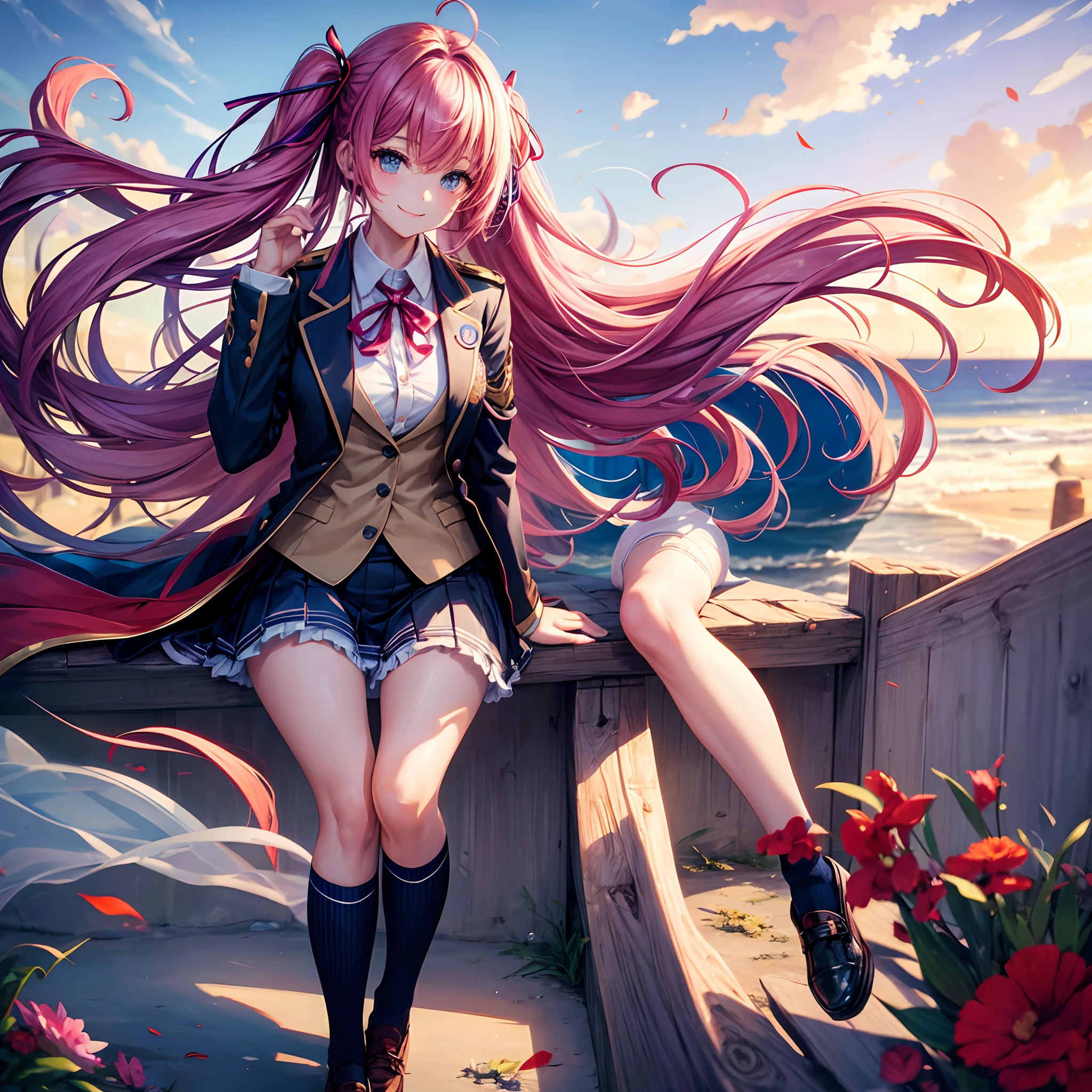 Beautiful beautiful girl with colorful hair,She is an angel,It's Yandere,A smile,masterpiece,超A high resolution,Ribbon on uniform,Cute Blazer,Beautiful Beautiful Girl,Perfect Beautiful Girl,Excellent style,Loose socks,girl,