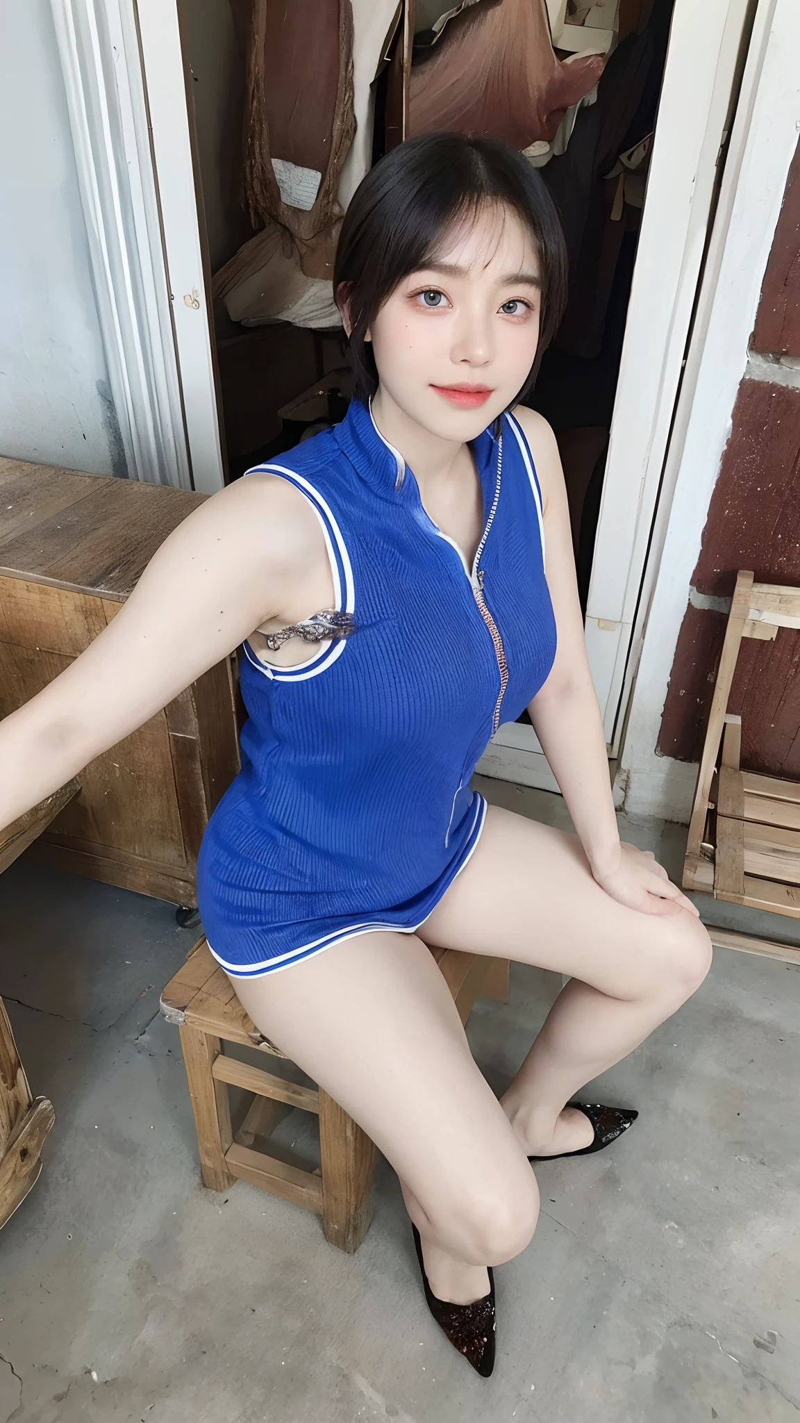 Top quality, Masterpiece, 超高分辨率, (Realistic, : 1.4), Original photo, (True skin texture: 1.3), (filmgrain: 1.3), in a panoramic view, Portrait, Very wide lens, Narrow waist, cowboy lens, (bangs, Inconspicuous, Cold light,) Night, Close-up, Tears, Short hair, neck long, ears sticking out, bangs, Big eyes, Brightly Colored Eyes, In the house, Dust, Tindall effect, (Facial expression), Sitting, (hitting a wall), Crying, Frowning, (Looking down), Nervousness, Tears, smiling happily
one girl, eyes and face with beautiful details, White jabot, pink dark V, Brown eyes,