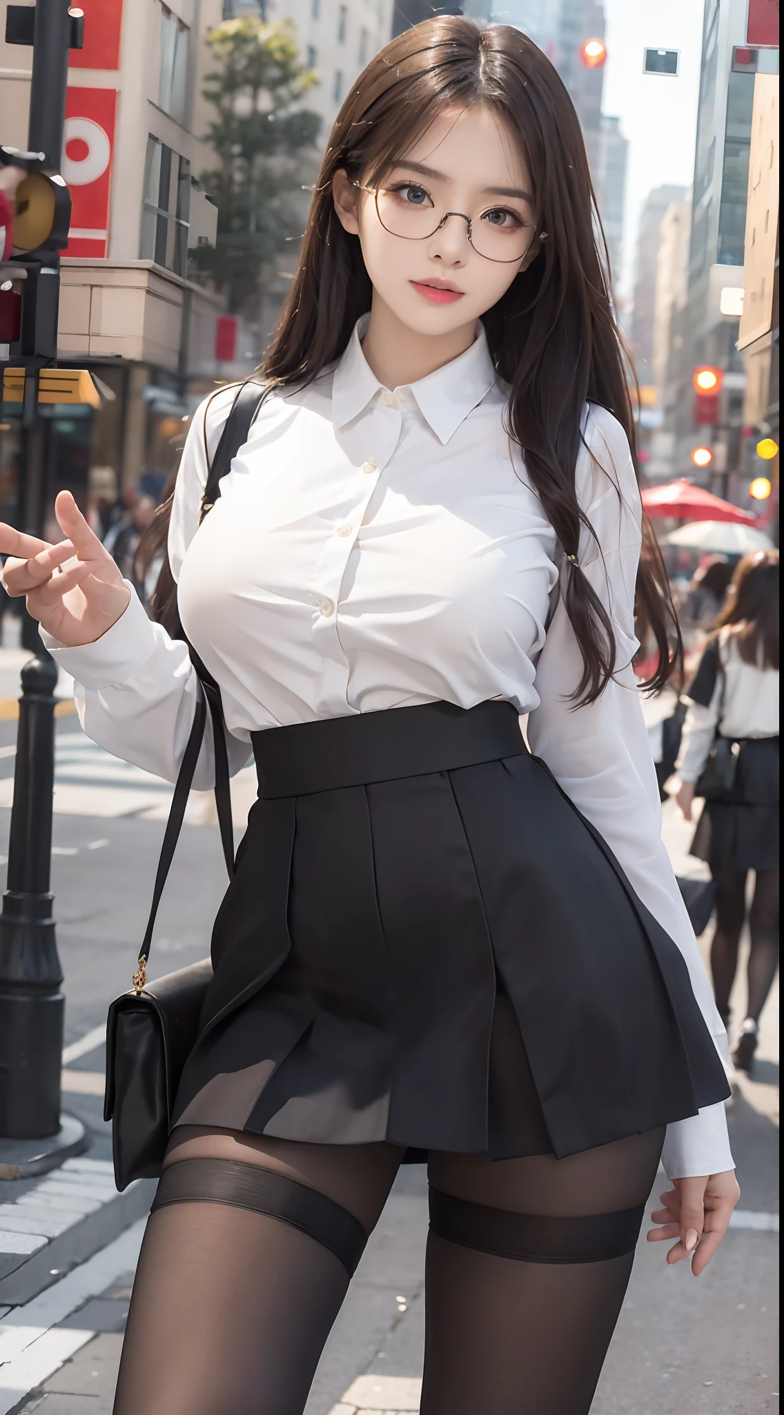Detailed face、highlight、Asian Girl、thigh、breast enhancement、Black Hair、Heavy bangs、high school girl、skirt、