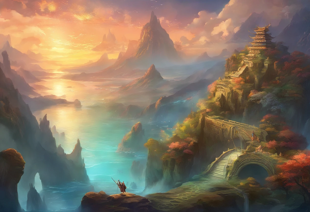 the ocean,Mountain and Sea Skylark Scroll,Ancient mythology《Mountain and Sea Sutra》,mythological beasts,Epic composition,shadowing,National style