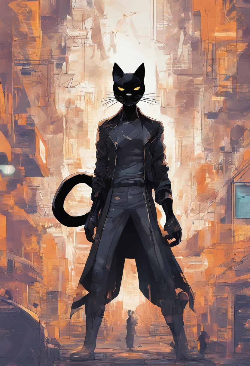 (Black Cat ),(Best Pose),(best angle), (Better self-expression), Eduardo Cobra acolchoamento ,multidimensional geometric wall PORTRAIT, Art, chibi,yang08k, beutiful, coloration,