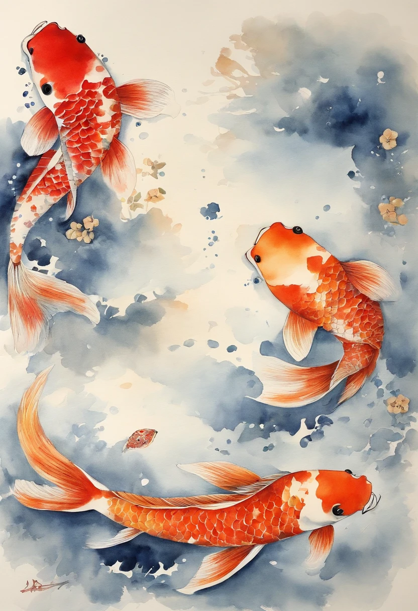 best quality, Meisterwerk, (9 Koi Fische: 1,5), Stil von Hokusai, Ukiyoe-Malerei ying yang pattern