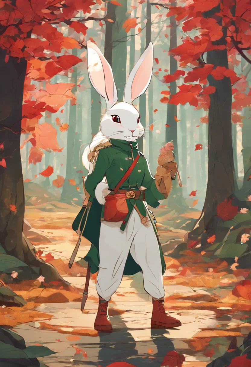 (Photograph of an adventurous little white rabbit sister standing on an autumn foliage path), ，full bodyesbian，（（rear view：1.1）），（Lean on your trekking poles），hairy, Clear and beautiful face, Transparent white paws，(Big green bright eyes), ( Binoculars hanging from her chest) ,(Wearing a green fashion adventure suit, Green fashion adventure pants)，(Red hiking boots), (cute ears), (Red and green camping hats：1.1), (fashionable sunglasses:1.1), (Carry a green shoulder bag with you:1.1）, (trowels), (camping equipment), (compass,) ，（Exaggerated curiosity explores expression）, Cartoon, 4D, Fox,Cartoony，（Anthropomorphic cartoon characters） ， Background: Autumn Leaf Forest Trail Red Forest, autumn forest, red illuminating fog, In a red dream, really beautiful forest, Beautiful forest, Beautiful hazy wood, Red shade spray, Breathable and beautiful trees, breath-taking beautiful trees, red fog, beautiful forests and trees, Bright but dark red, red trees, a 3D render，concept art of character,Photography,Clear facial features,A beautiful painting by Alphonse Mucha,Pixar style,Cartoon style,beatrix potter （beatrix potter） 's illustration,The work of Furuhiko,Masterpiece,Matte painting,dreamlike realism,magic realism,Dreamlike,author：Owen Blumenfeld,petra collins,author：natalia drepina,Dreamy atmosphere,Whimsical atmosphere,Ethereal atmosphere,Romantic atmosphere,illusory engine,Quixel Megascans Render,v-ray,UE5,High detail,hyper qualit,high resolution,trending on artstationh,8K16K,hyper photorealism,Faraway view， (degrees of freedom),cinema shot,Beautiful lighting, --AR 9:16 --style raw --uplight