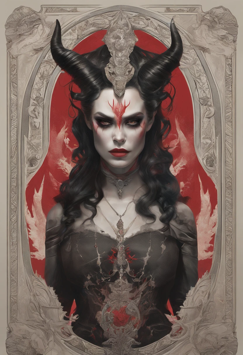 demonic woman with horns and blood on her face, an ultrafine detailed painting inspired by Art of Brom, featured on Artstation, gothic art, artgerm and tom bagshaw, tom bagshaw inspired, in style of dark fantasy art, portrait of demon girl, tom bagshaw artstyle, artstyle tom bagshaw, exquisite creature poster art