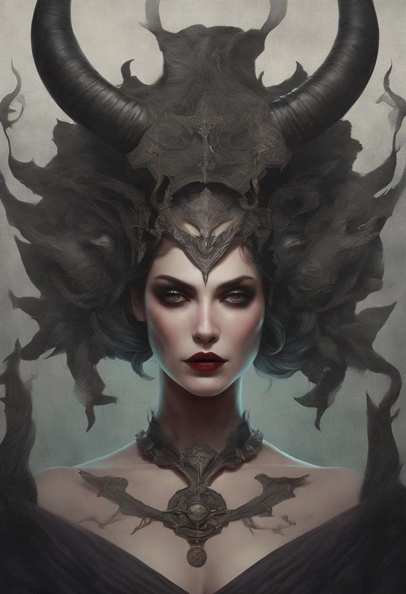 demonic woman with horns and blood on her face, an ultrafine detailed painting inspired by Art of Brom, featured on Artstation, gothic art, artgerm and tom bagshaw, tom bagshaw inspired, in style of dark fantasy art, portrait of demon girl, tom bagshaw artstyle, artstyle tom bagshaw, exquisite creature poster art