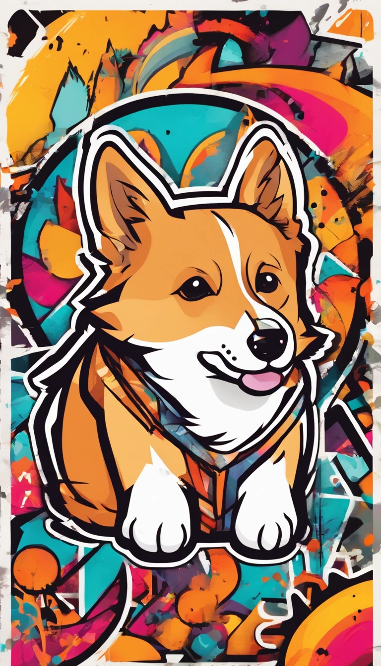 Sticker style, Anime style, tchibi, 1 Corgi, Cute corgi avatar, Geometric pattern background