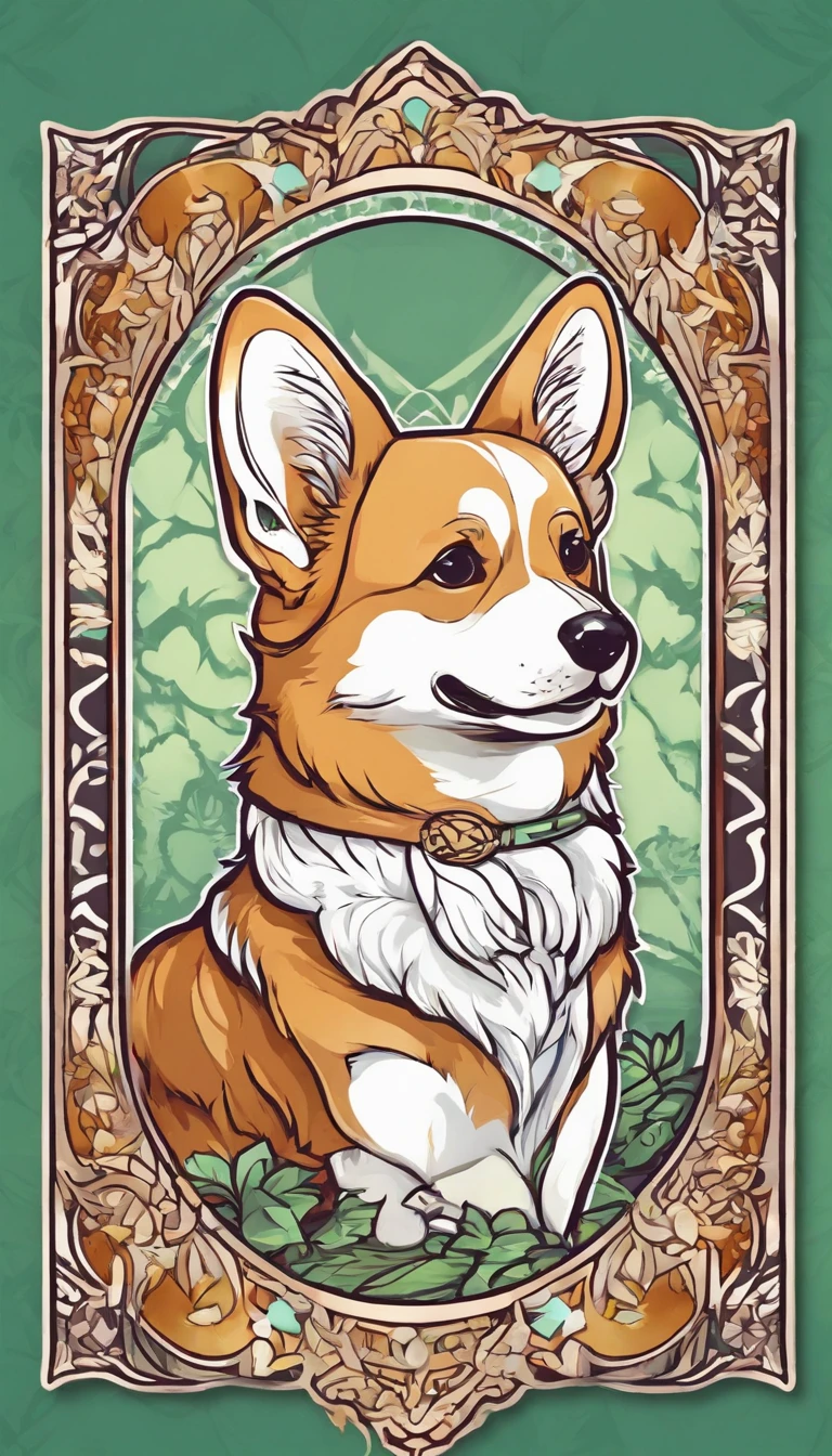 Sticker style, Anime style, tchibi, 1 Corgi, Cute corgi avatar, Geometric pattern background