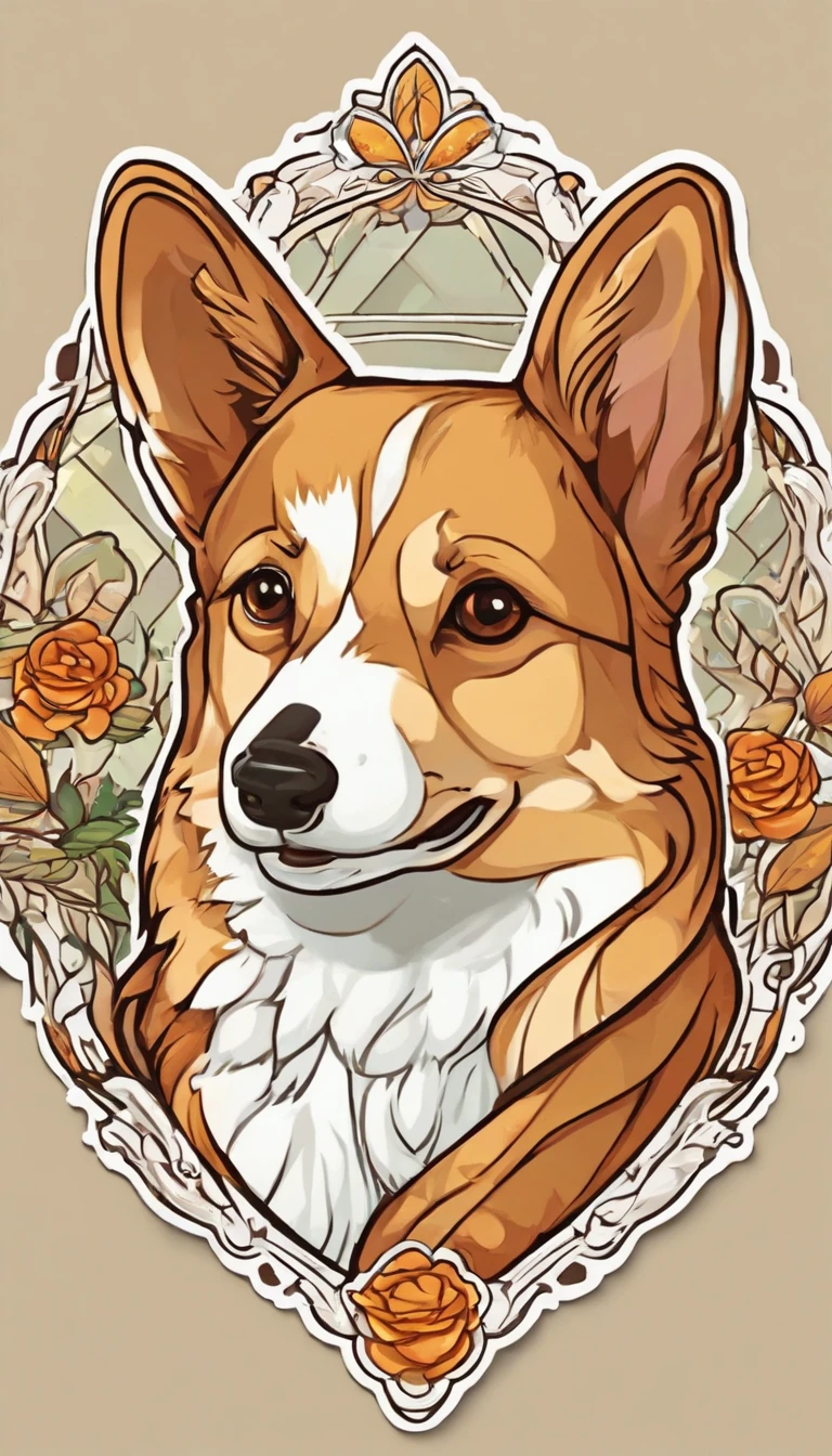 Sticker style, Anime style, tchibi, 1 Corgi, Cute corgi avatar, Geometric pattern background