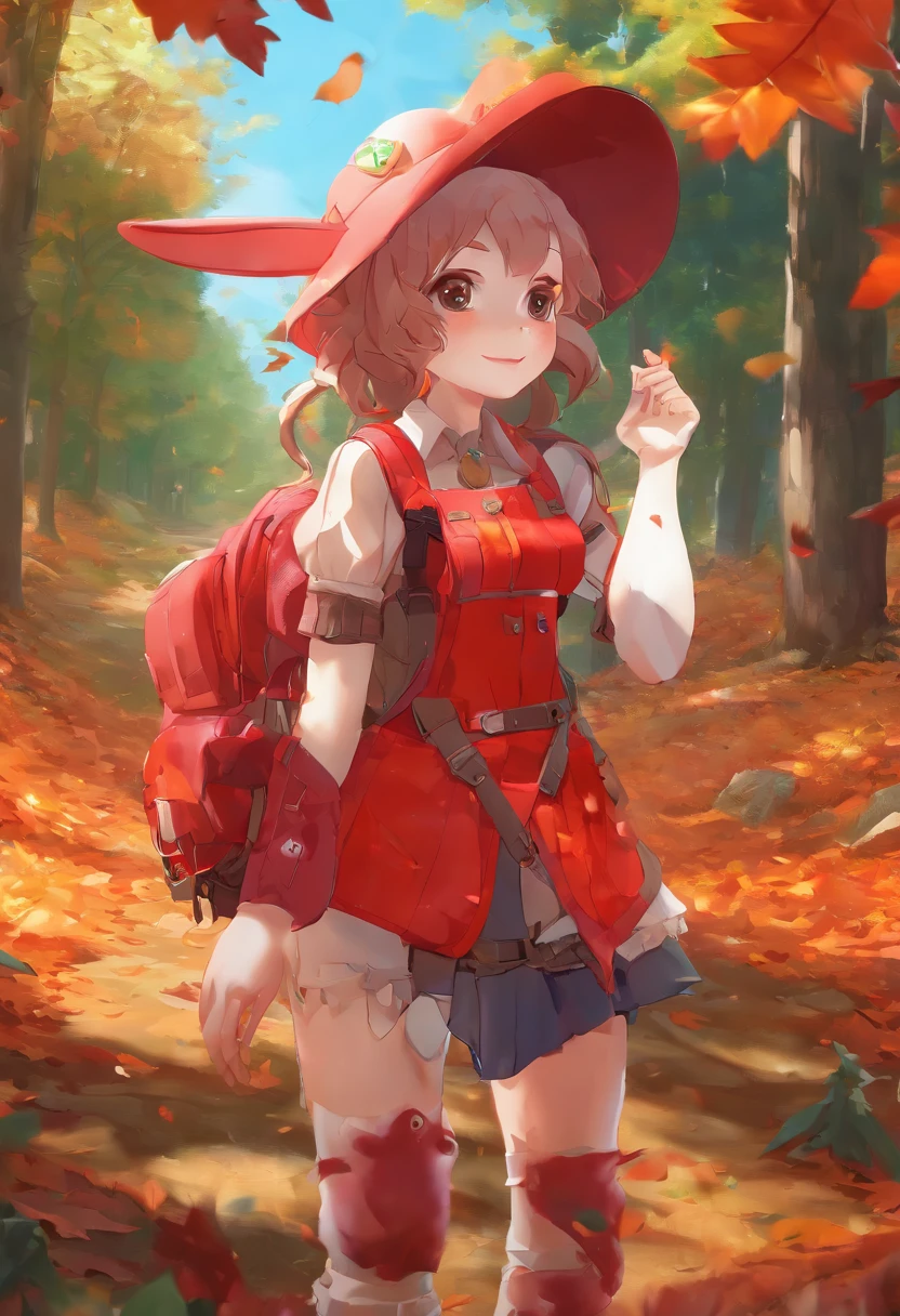 3D rendering of (Photograph of an adventurous rabbit sister standing on a path among the autumn leaves), hairy, Clear and beautiful face, Big green bright eyes, Binoculars hanging from her chest, Sister Rabbit wears a green and fashionable adventure outfit, Red hiking boots on his feet, , cute ears, Red and green camping hats, fashionable sunglasses, Carry a green shoulder bag with you, trowels, Camping gear, A compass associated with many adventure tools,
Curious to explore expressions, Cartoon, 4D, Fox,
Background: Autumn Leaf Forest Trail Red Forest, autumn forest, red illuminating fog, In a red dream, really beautiful forest, Beautiful forest, Beautiful hazy wood, Red shade spray, Breathable and beautiful trees, breath-taking beautiful trees, red fog, beautiful forests and trees, Bright but dark red, red trees,{{Masterpiece}},{{{Best quality}}},{{Ultra-detailed}}, {{{illustration}}},{{Disheveled hair}},concept art of character,Game scene graph,Clear facial features,close up photograph,Photography,postapocalyptic,Masterpiece,archviz/building rendering,Quixel Megascans Render,corona rendered,rendering by octane,v-ray,High detail,hyper qualit,high resolution,trending on artstationh,hyper photorealism,surrealism,HD,8K tilt shift,Long shot,Split Lighting,