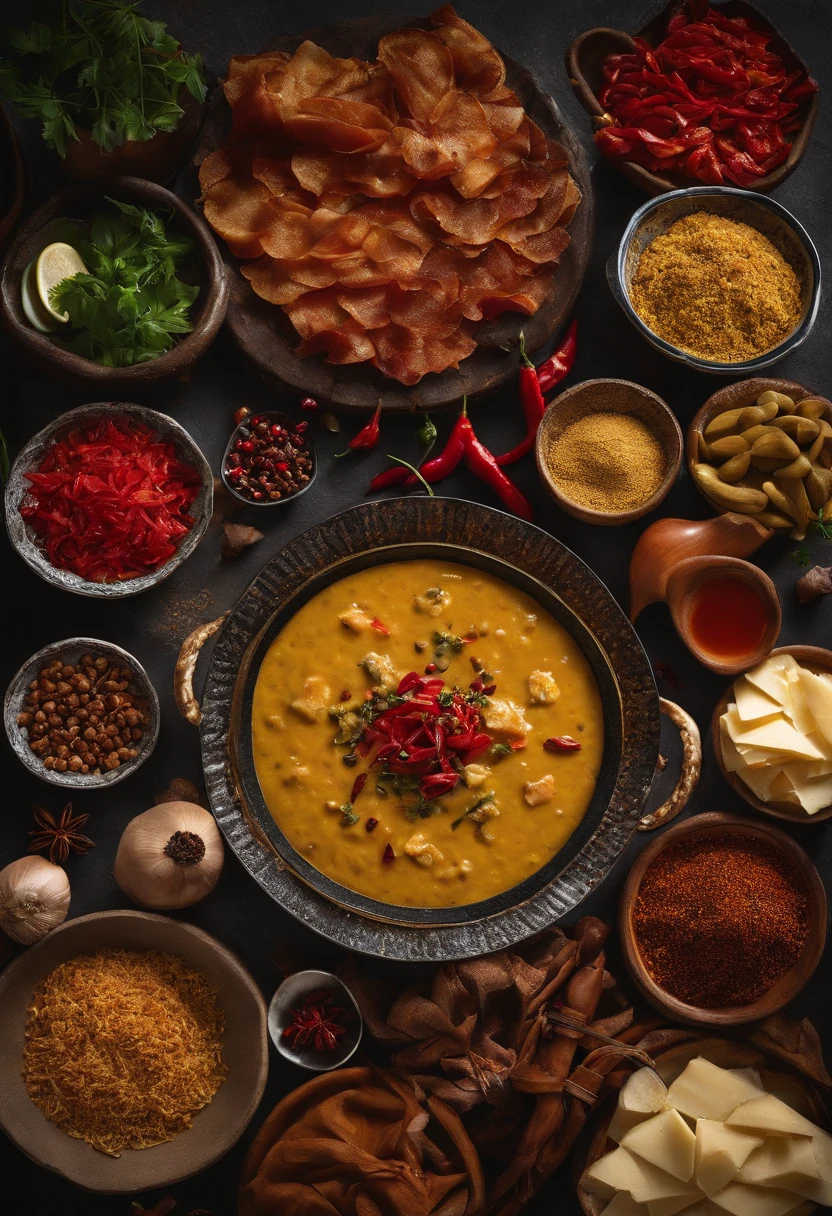 curry、curry rice、flower petals、spices、chili pepper、Flesh、Prosciutto、cheese