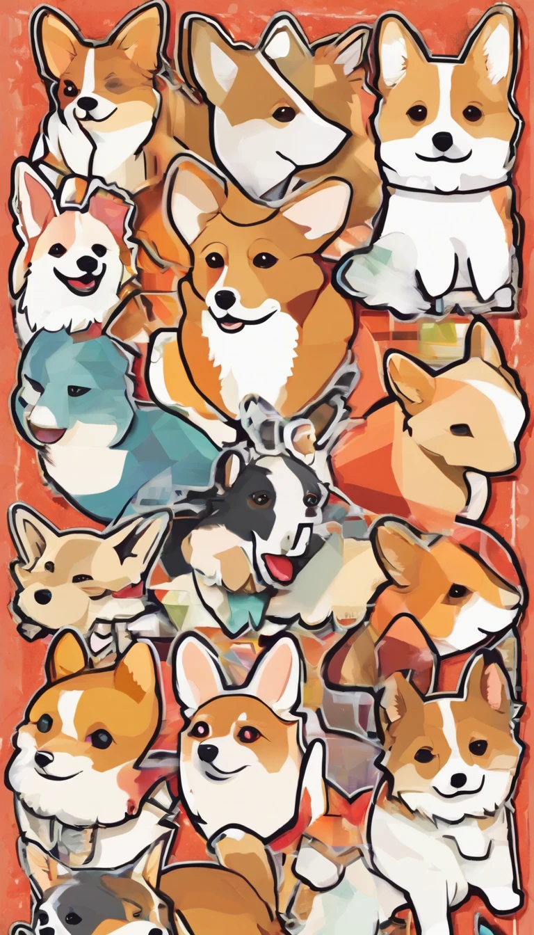 Sticker style, Anime style, tchibi, 1 Corgi, Cute corgi avatar, Geometric pattern background