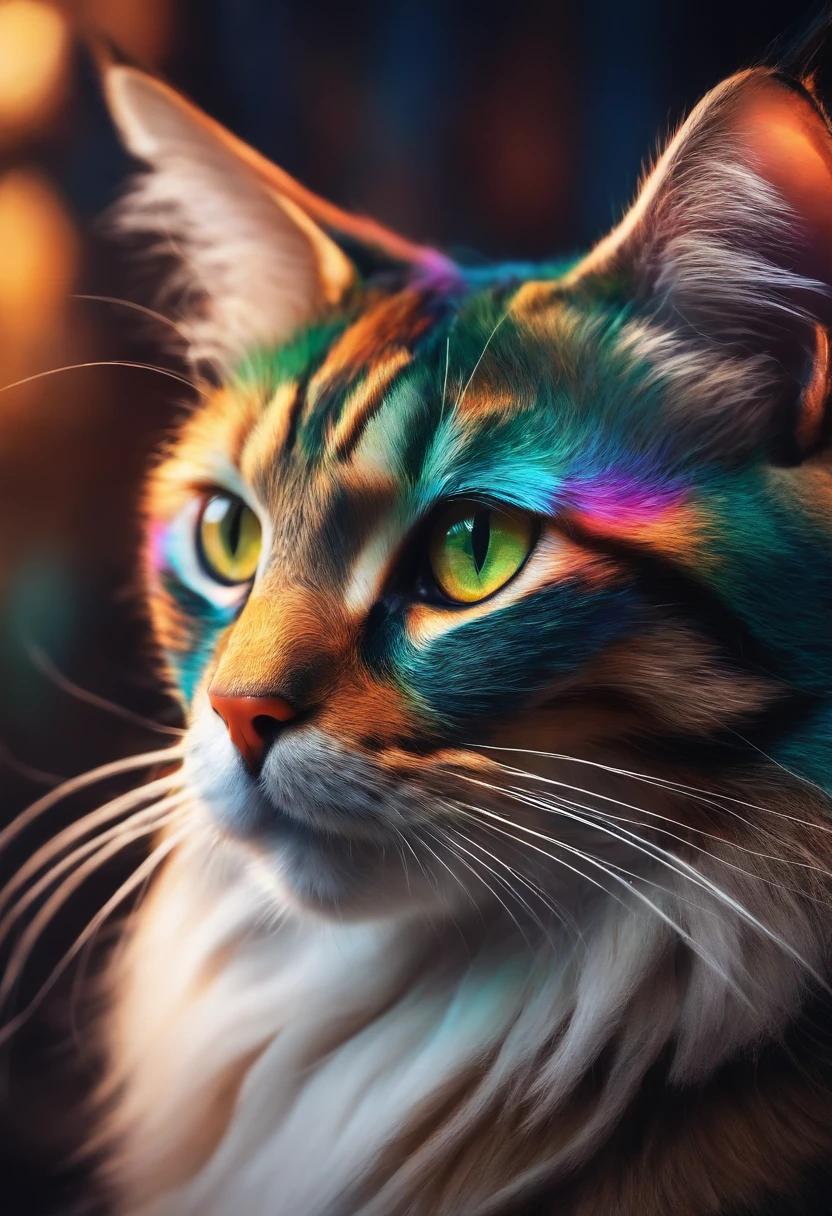 A colorful cat stares straight ahead, Multi-dimensional art style, Royal background, 16K HD wallpaper，top-quality，Ray tracing，ghibli artstyle，Anime Real Cat - Animal Concept Art