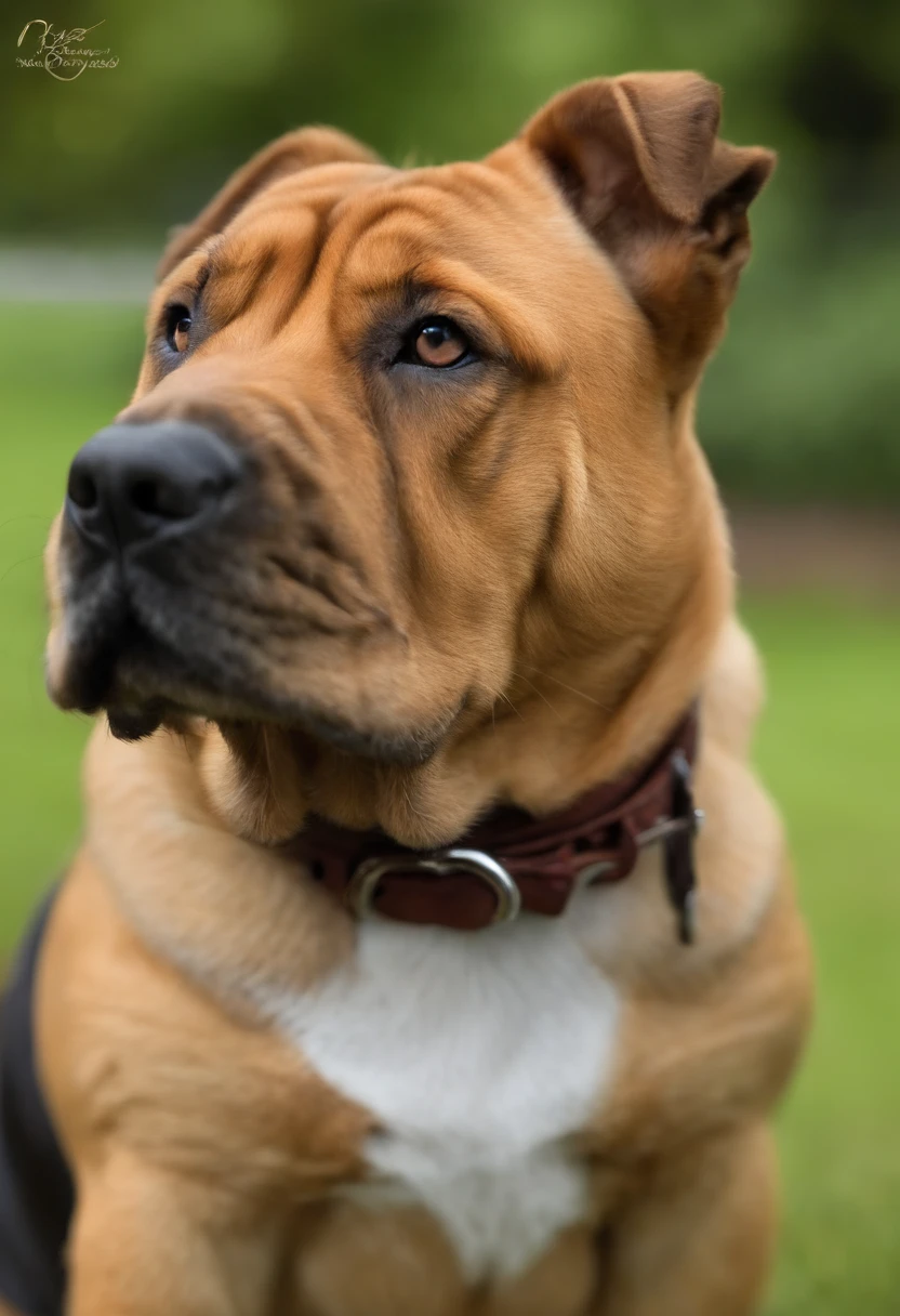 female dog, cor caramelo, medium hair, uma mistura de vira-lata com sharpei, olhando para as montanhas, estilo desenho da disney