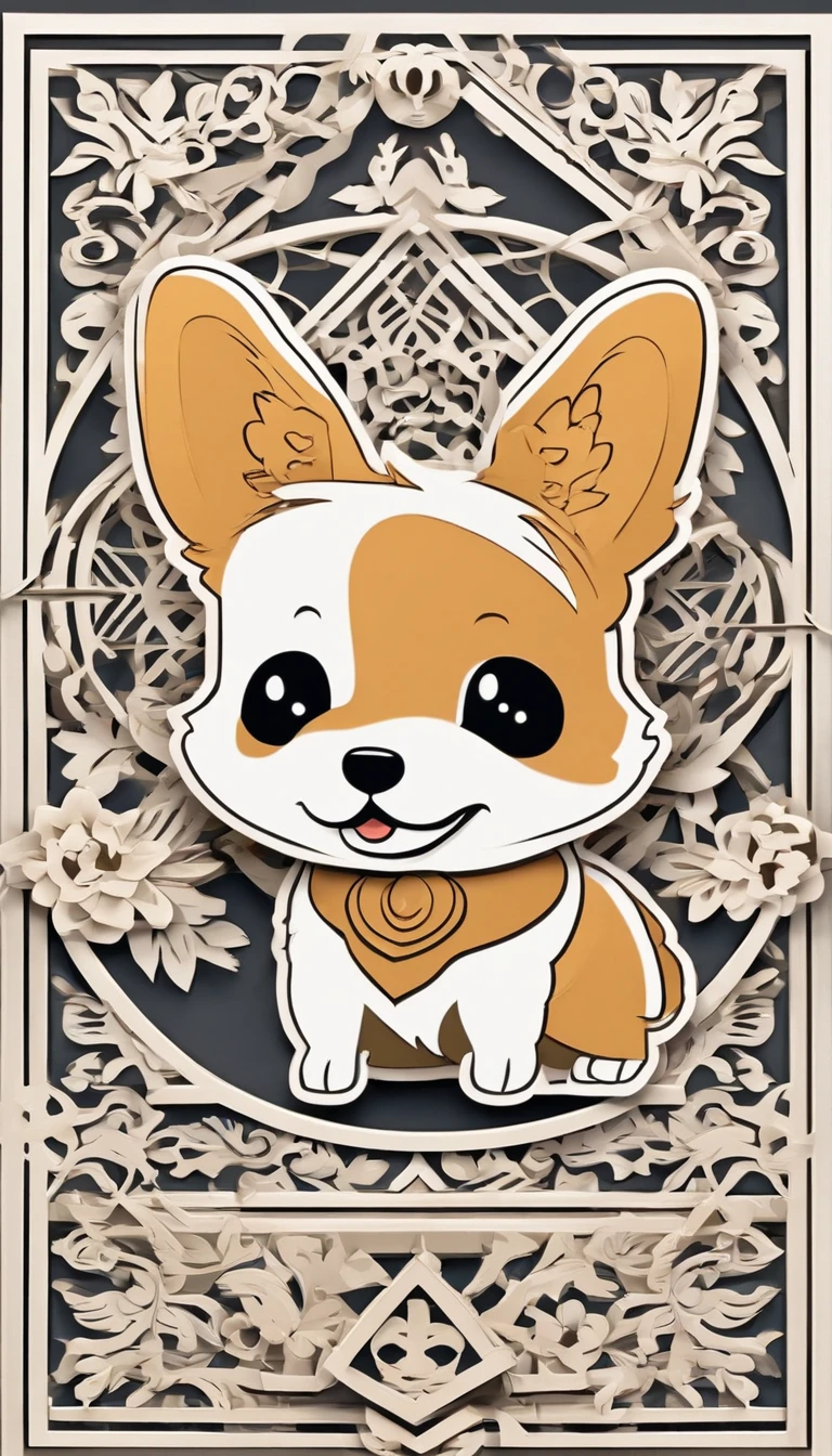 Sticker style, Anime style, tchibi, 1 Corgi, Cute corgi avatar, Geometric pattern background