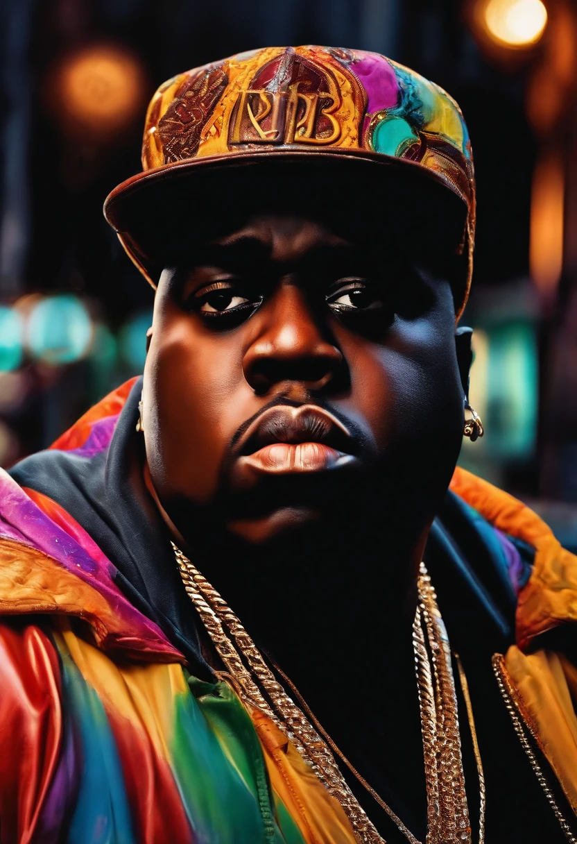 Ultra realistic notorious big singer style pub (No Poster Writing) personnage flyer style 2020 street art portrait