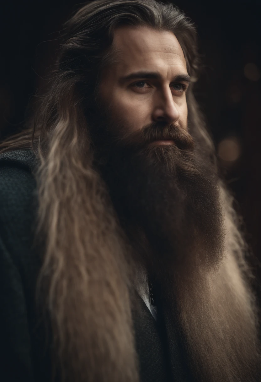 Portrait of a man with a long beard and stark features