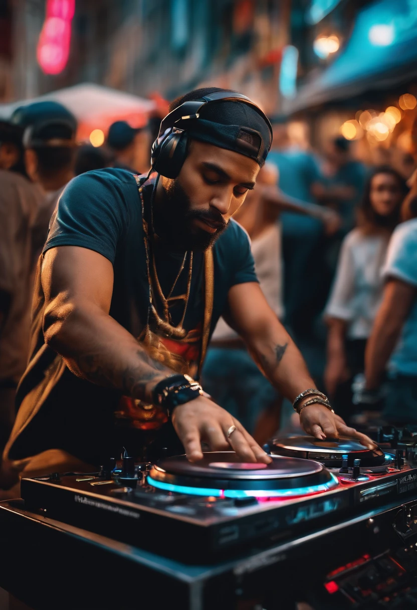 Ultra-realistic DJ-style ad (No Poster Writing) personnage flyer style 2020 street art