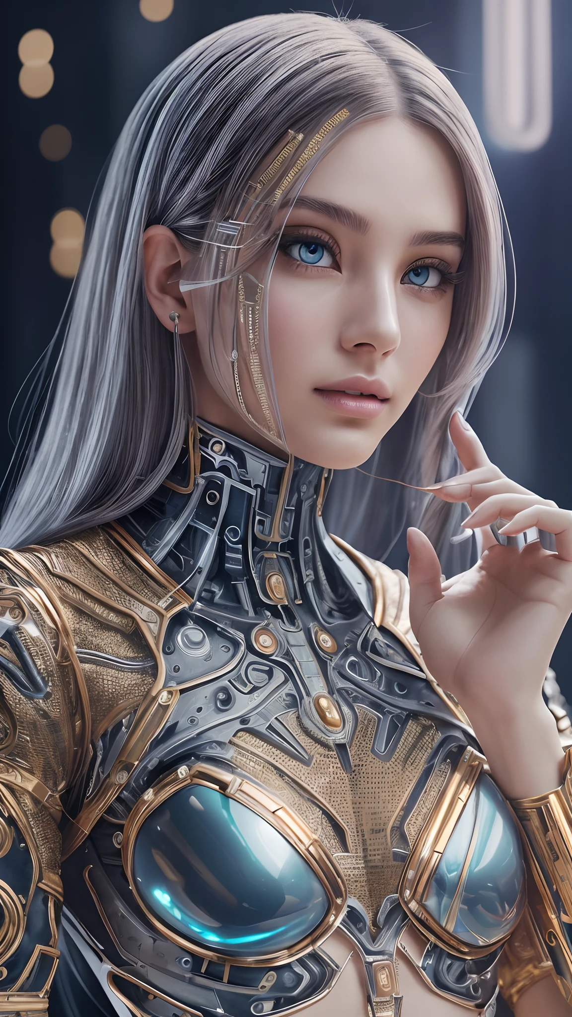 (photorealistic:1.8, highest quality:1.8,8K masterpiece:1.8,High resolution,muste piece:1.8,RAW Photos,cinematic lighting),No split screen, cyber punk、Back alley of the city at night、rain-soaked ground、vapor、
(1 android girl:1.3)、Completely naked、Full body tattoo、choker、beautiful breasts、shirt、Denim Micro Shorts、beautiful butt,beautiful thighs,plump nipples、Nipples are visible through the costume,cameltoe,Body painting with a pop design drawn all over the body、pop art design、cutting edge fashion、conceptual art、
(Beautiful, shining pale-white, gray-gold hair:1.5)、Wistful