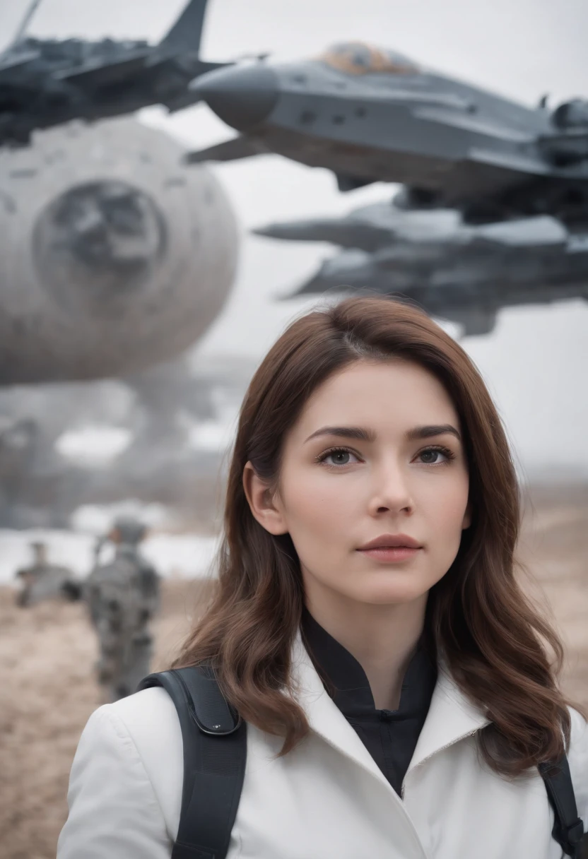 Ring World,Science fiction,sci fi  movie,artillery,Long-range missiles,Based on the Film Foundation ,woman,Adult,The protagonist,28 years old,Hopeful faces,Brown eyes,Short hairstyle,brunette color hair，White-gray,Scientist uniform,White researcher coat,Open meadow,rebel,chaos,epcot,Socialist world,Snow,chaos