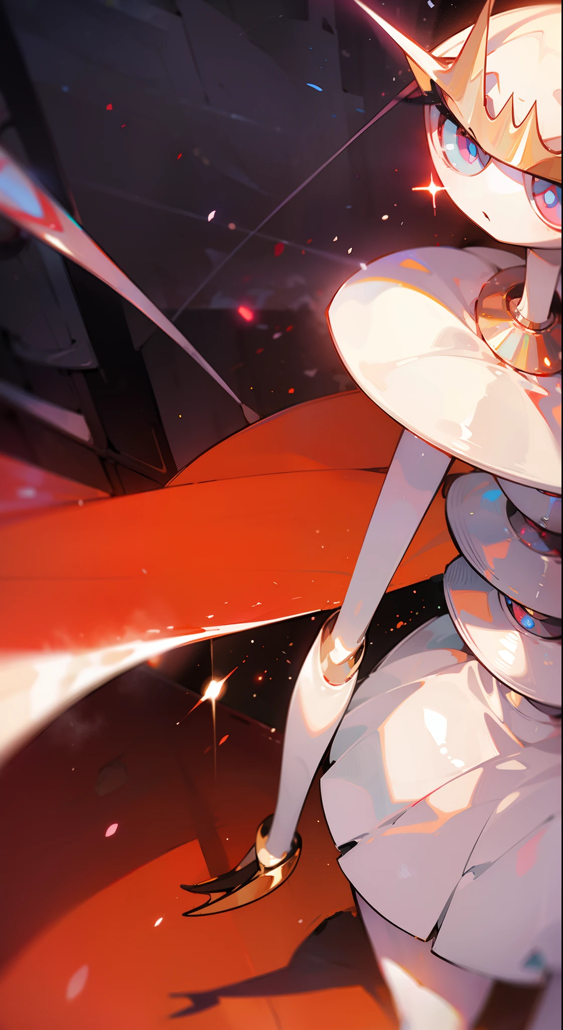 pheromosa,best quality,beautiful,pokemon,{Look at viewers},(Clear eyes),
,2 fingers,(Thin toes),(overlooking:1.3),(red light particle),(sitting on),Cross your legs