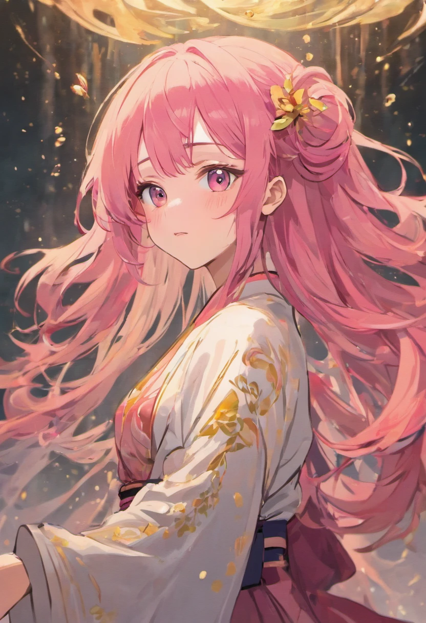 She is of average height with a slender and graceful figure. Her long, vibrant pink hair cascades down her back in soft waves. Her emerald-green eyes are bright and expressive, reflecting warmth and kindness. She often wears a traditional and elegant kimono that complements her gentle and caring demeanor.