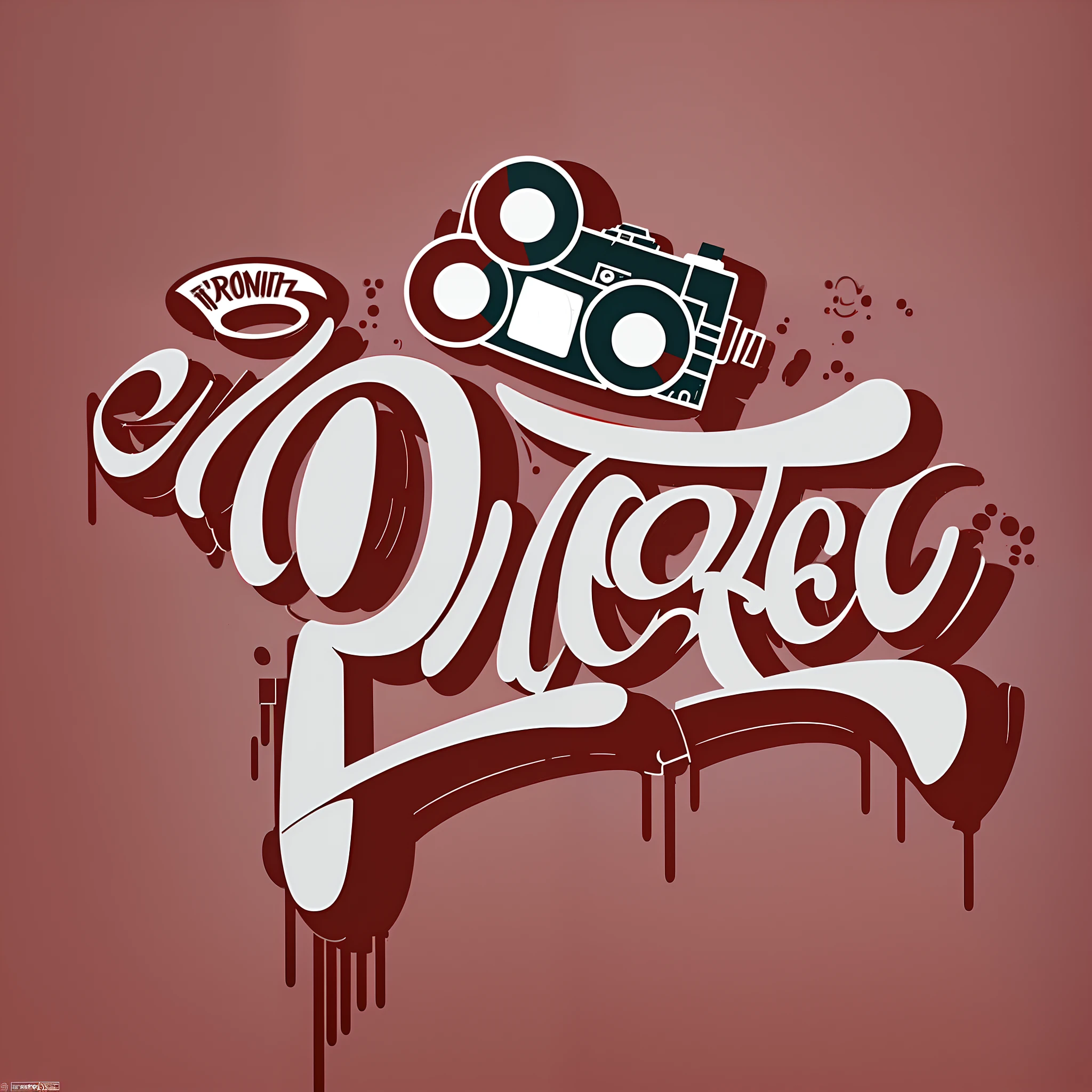 um adesivos 2d escrevendo texto: "PRÓREC". The logo should include stickers related to photography and filmmaking, conectando-se harmoniosamente com o texto "PRÓREC". Cores Vermelho e Prata. A arte do logotipo e dos adesivos deve ser inspirada na obra do artista brasileiro Francisco Brennand. Photography and Film Icons