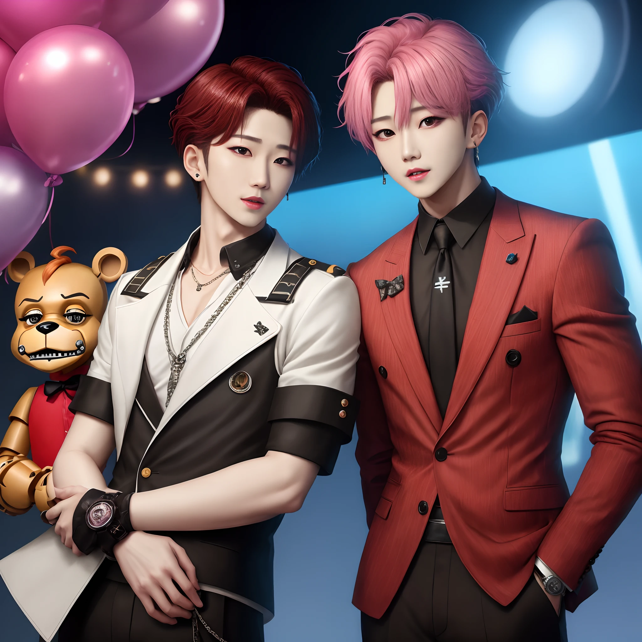 yunho from ateez with the puppet from fnaf
