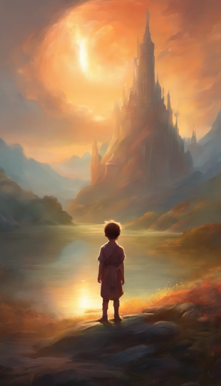 A child with a mysterious atmosphere, Facing the front and cross-legged, Shaved Boy, Best Quality, High resolution