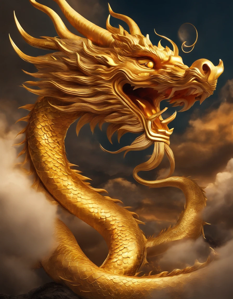 logo、masterpiece、(Golden Background:1)、Golden Chinese Dragon、龍god様、Wind、god々、Long undulating body、teeth、Upper Body、Fantasy、god話、Highest quality、Very detailed、masterpiece、Narrative poem、Particle Effects、Dynamic Effects