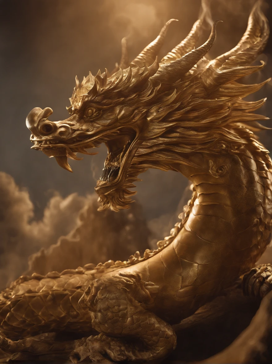 「Make illustrations of the Golden Dragon God。Long as a snake、facing up、Shōryū、Sunny sky、Spiritual、Spirit、chakra、Spiritual world、Fantastical」