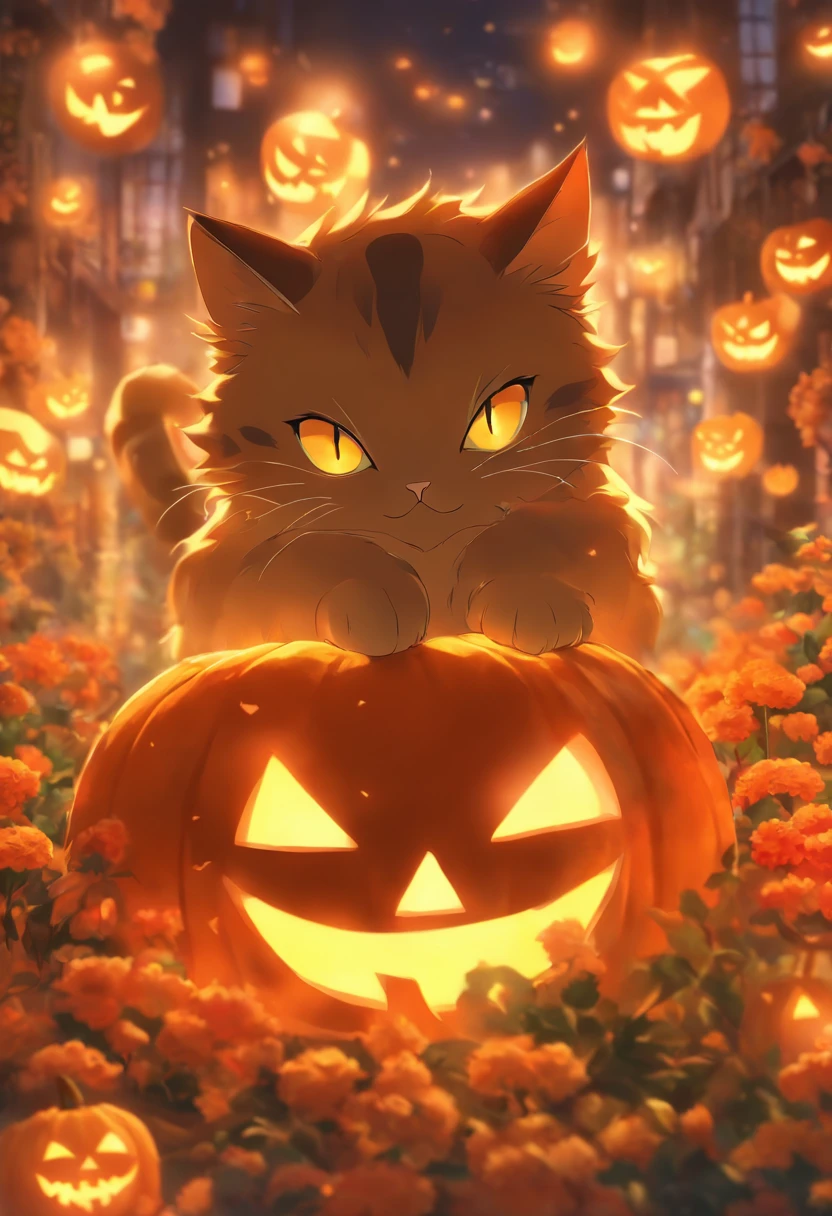 Dream cat, Halloween, Flowers, Close up, High quality