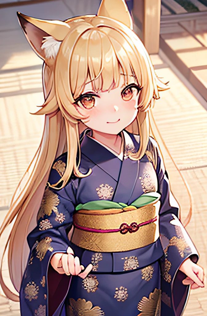 (巨作, Best quality), (Detailed beautiful eyes), (Detailed eyes and detailed face), (Beautiful clear background), (Extremely detailed CG, Super detailed, Best shadows), (( Depth of field)), beauty concept illustration, (illustration), (Extremely delicate and beautiful), (Perfect details), full body shot of a beautiful woman in a perfectly crafted dress, Red-black,golden trim, kimono with flowers 1girl , Flower, Big breasts, solo, hair adornments, Smile, komono, Blonde hair, Black eyes, view the viewer, Full body photo,Cleavage, komono, Long hair, Bare shoulders, hair flower, bangs, Shut up, Blush, Bare shoulders, Ohashi Yeka