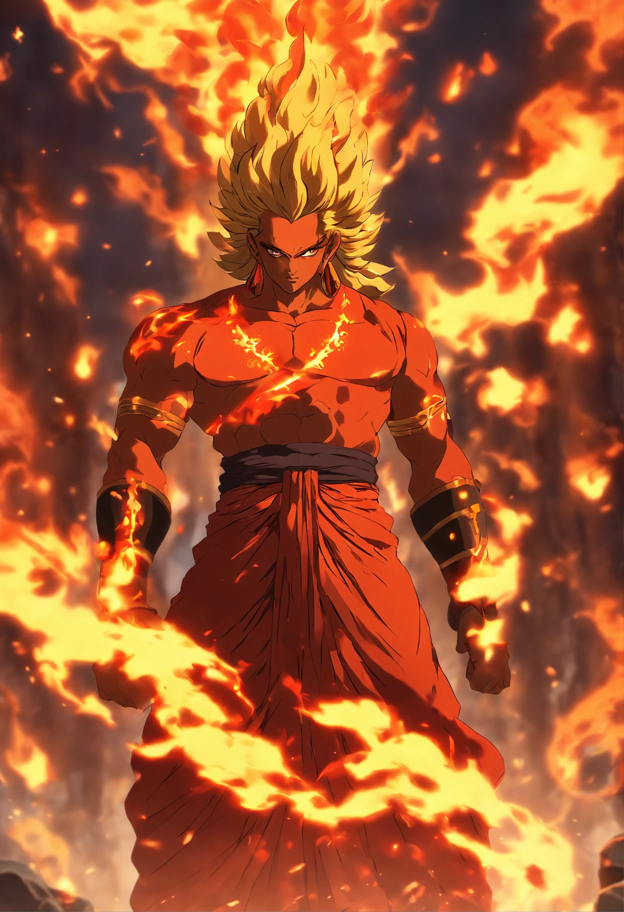 (((AGNI))) best quality, ultra-high resolution, 4K detailed CG, masterpiece, The God of Fire,Indian clothing, Vedic mythology, ((STANDING POSE)), Vedic painting style, aesthetic, centered on the screen