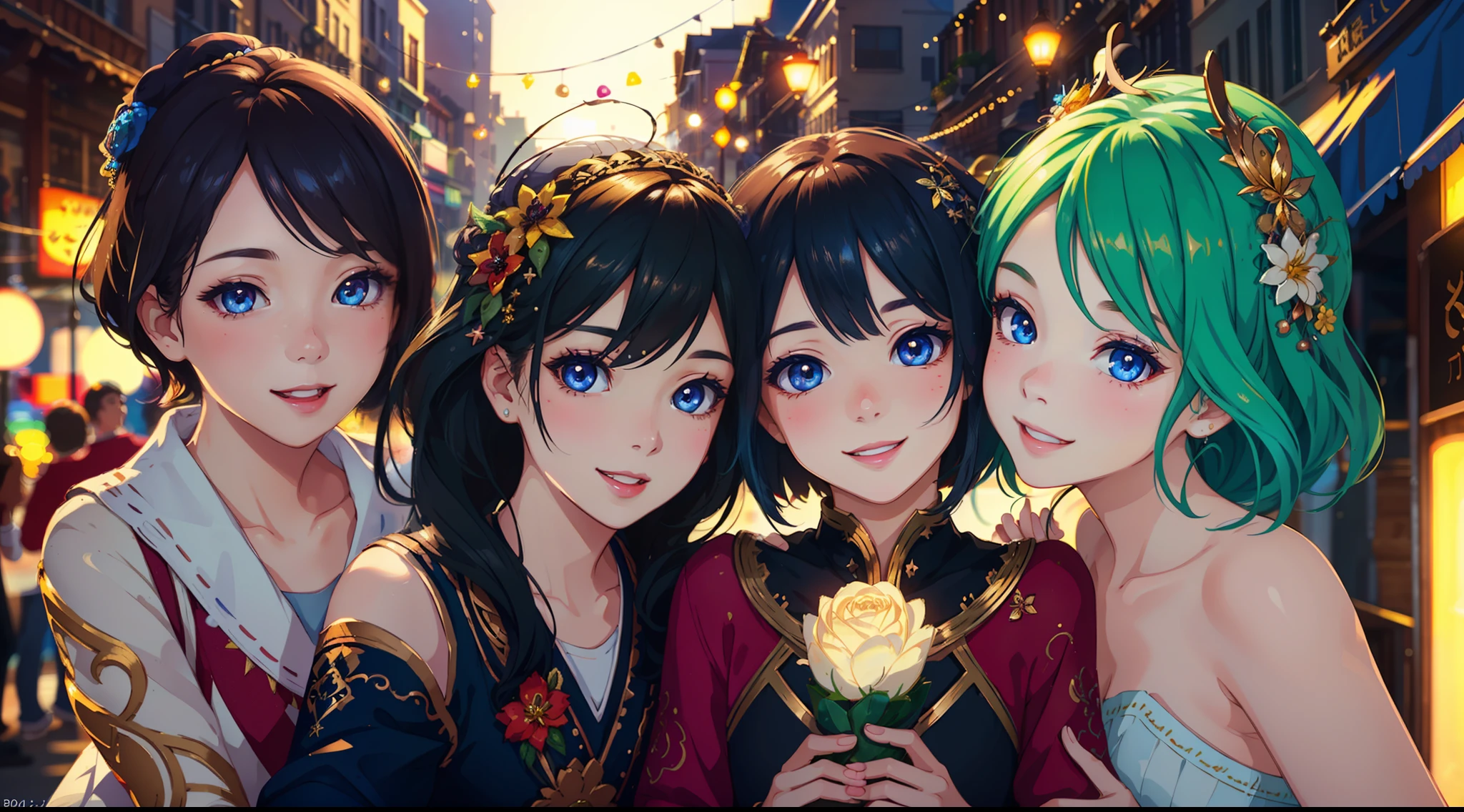 1girl,selfie with group,beautiful detailed eyes,beautiful detailed lips,extremely detailed eyes and face,longeyelashes,medium:3D rendering,funny,cheerful,smiling,group of friends,happy,lively atmosphere,creative poses,natural lighting,vivid colors,joyful expressions,exciting background,perfect composition,best quality,highres,ultra-detailed,realistic:1.37,studio lighting,bokeh