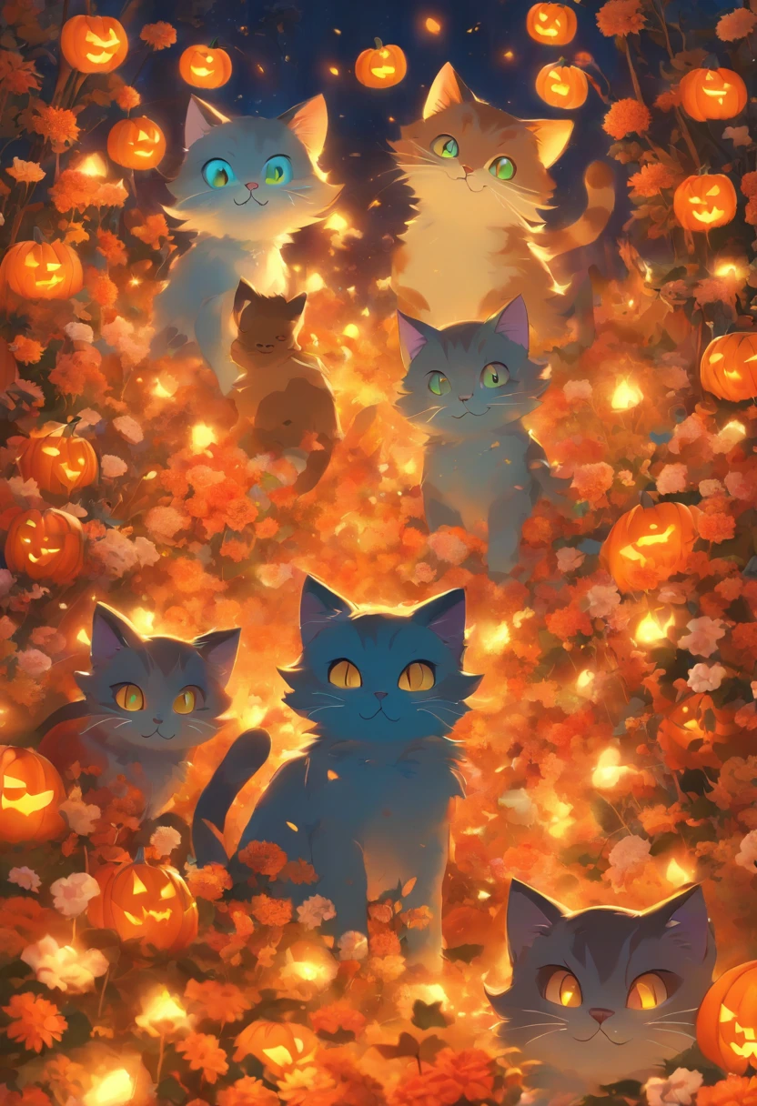 Dream cat,  Halloween, Flowers, Close up, High quality