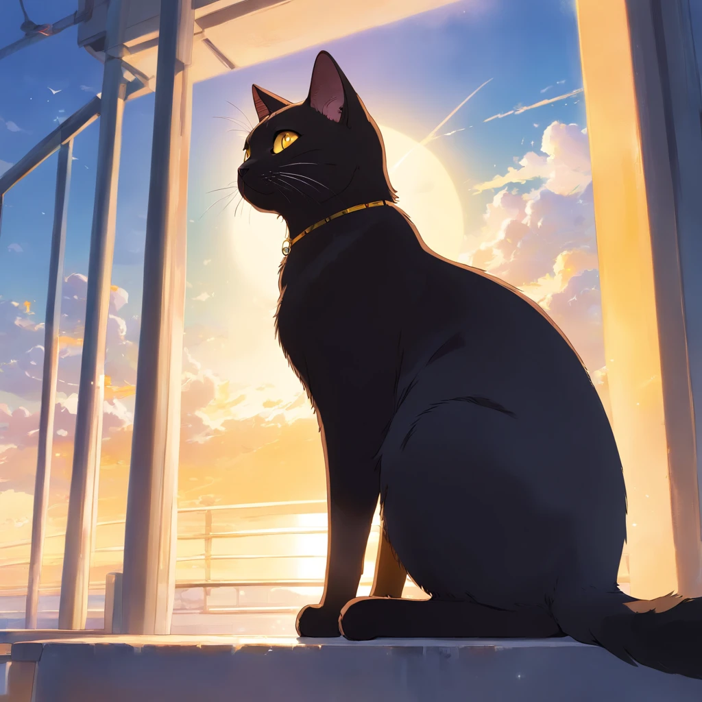 Black Siamese cat、Yellow eyes、Lick the paws、afternoon sunlight、bell