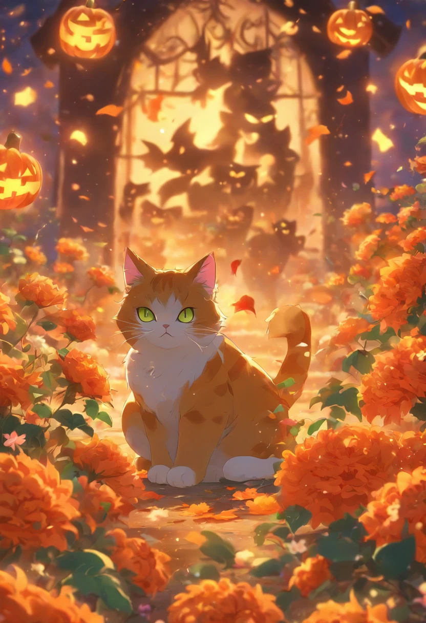 Dream cat,  Halloween, Flowers, Close up, High quality