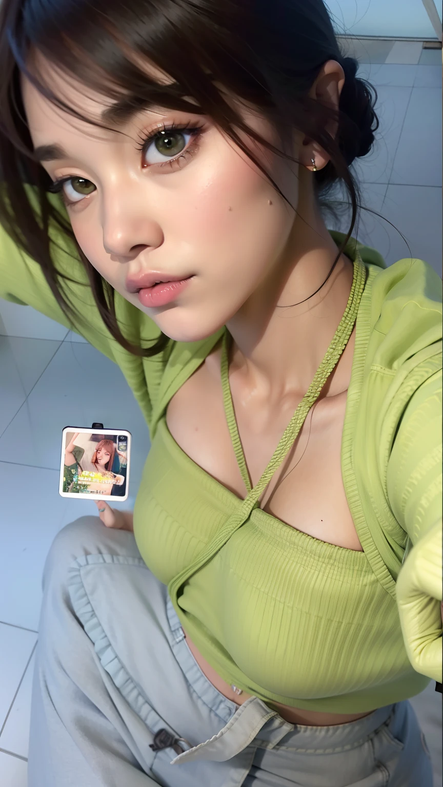 um close up de uma mulher de camisa verde posando para uma foto, imagem vazada, Parque Roseanne do Blackpink, jennie blackpink, Fotografia selfie 8k, Lalisa Manobal, tzuyu de duas vezes, Lalisa Manoban do Blackpink, Jinyoung Canela, Dom Yunjoo, Bae Suzy, jossi do blackpink, roupas verdes, foto de perfil