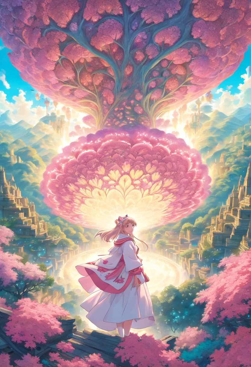 (Absurd, high resolution, Ultra detailed), 1girll, Solo, Very detailed eyes, (offcial art, Beauty and aesthetics: 1.2), (Fractal art: 1.3), White-pink color scheme, Most detailed