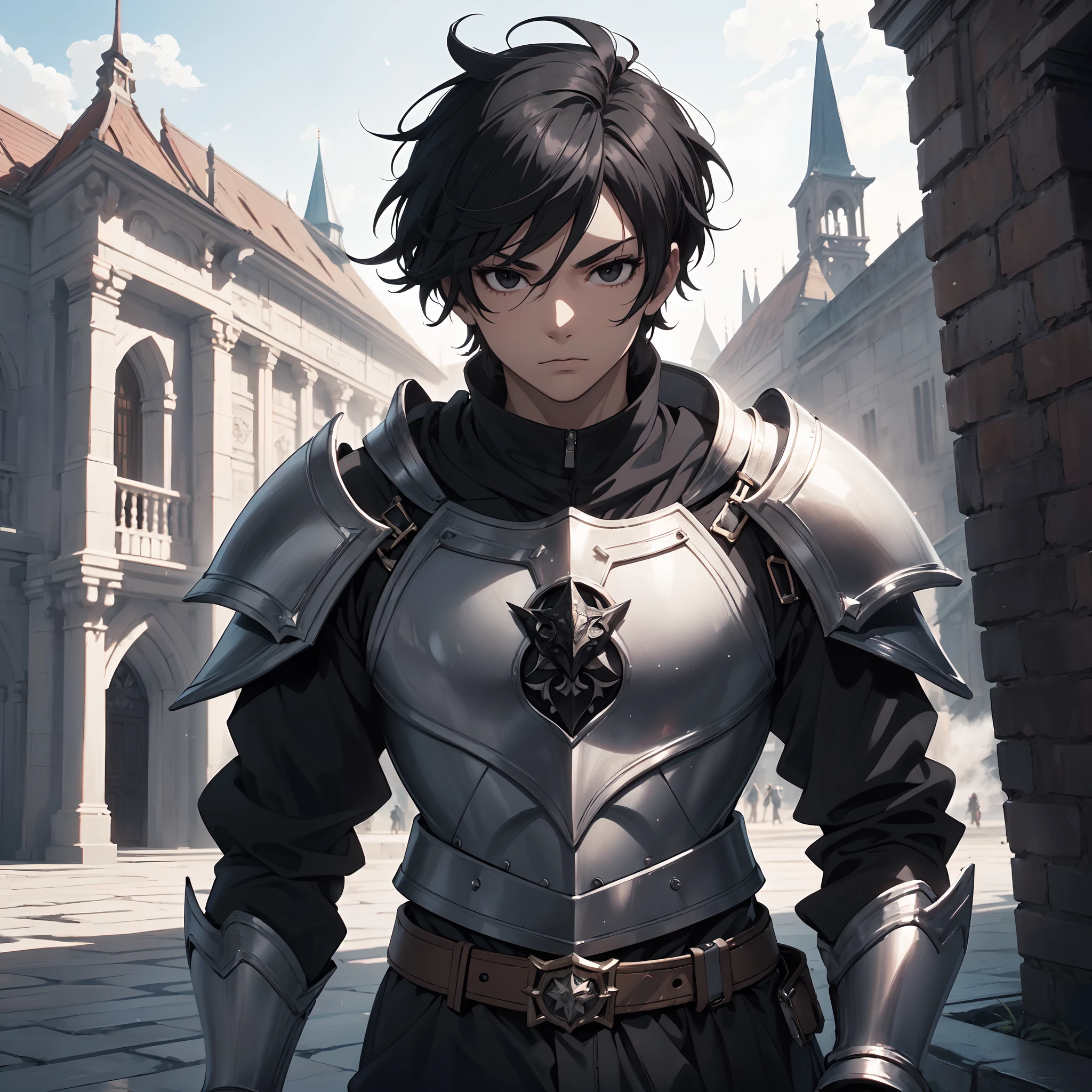 A tall korean black-haired man with a long red scar across his eye. He wears pure-black armour.