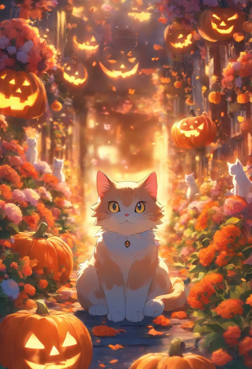 Dream cat, Halloween, Flowers, Close up, High quality